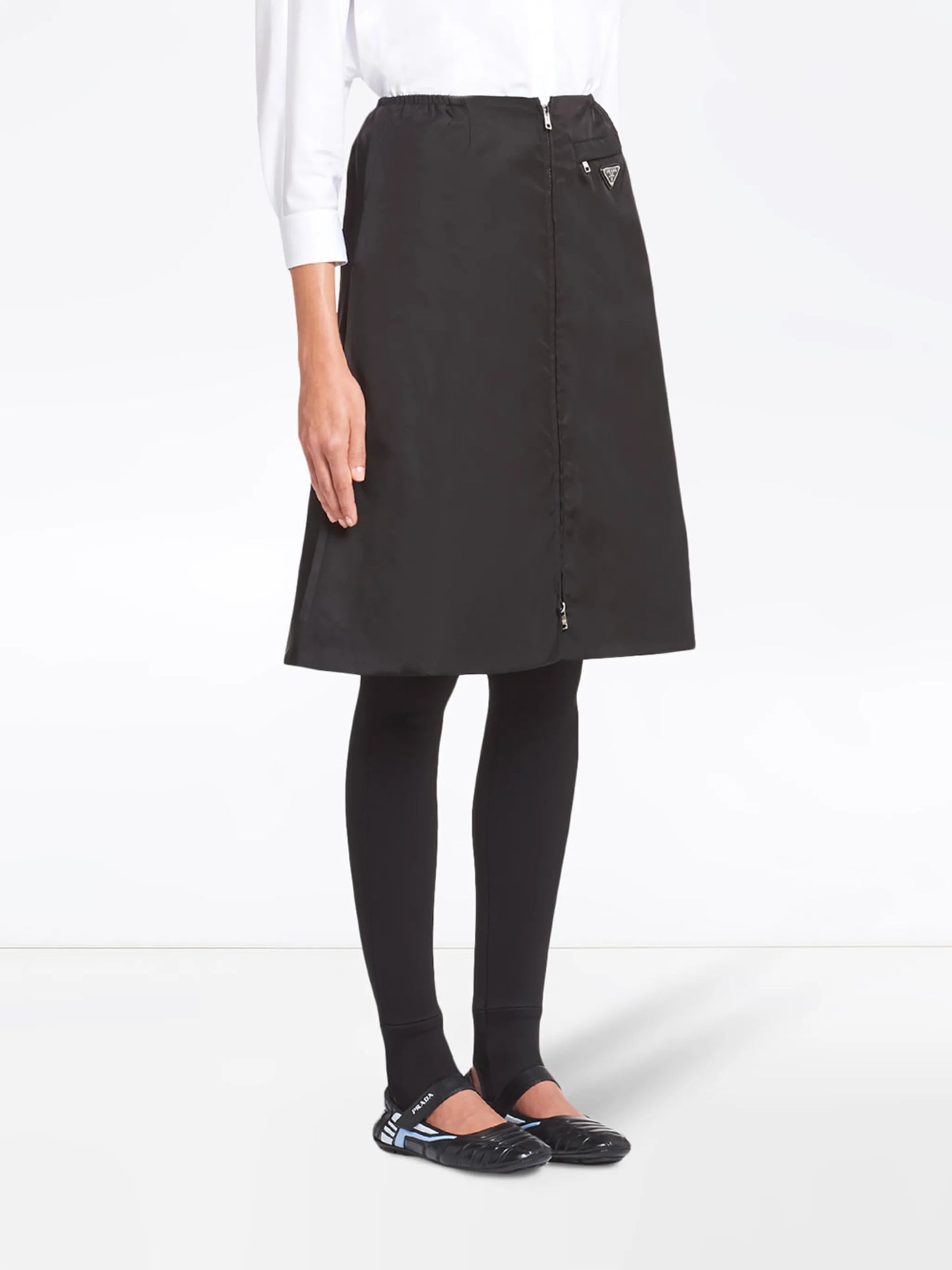 Re-Nylon gabardine flared skirt