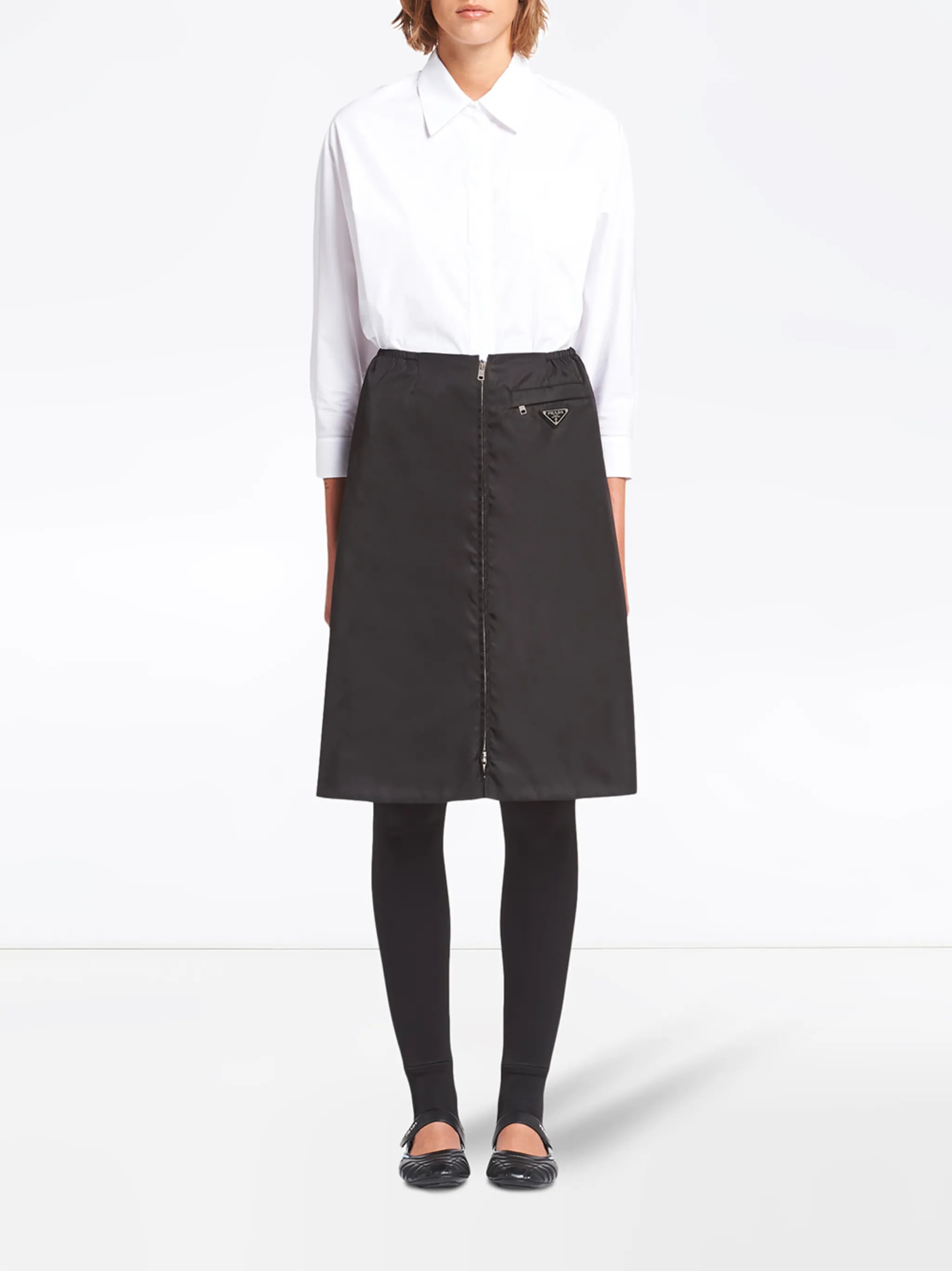 Re-Nylon gabardine flared skirt