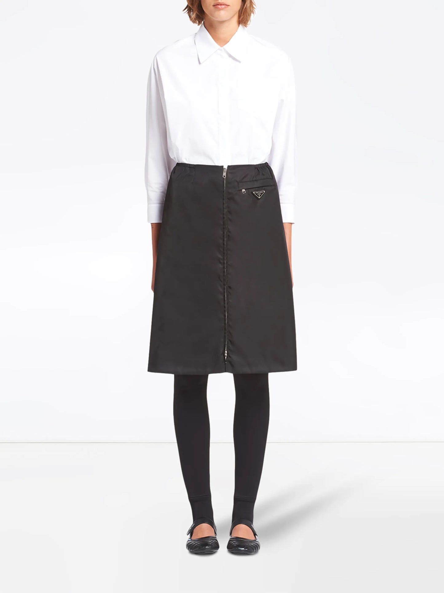 Re-Nylon gabardine flared skirt