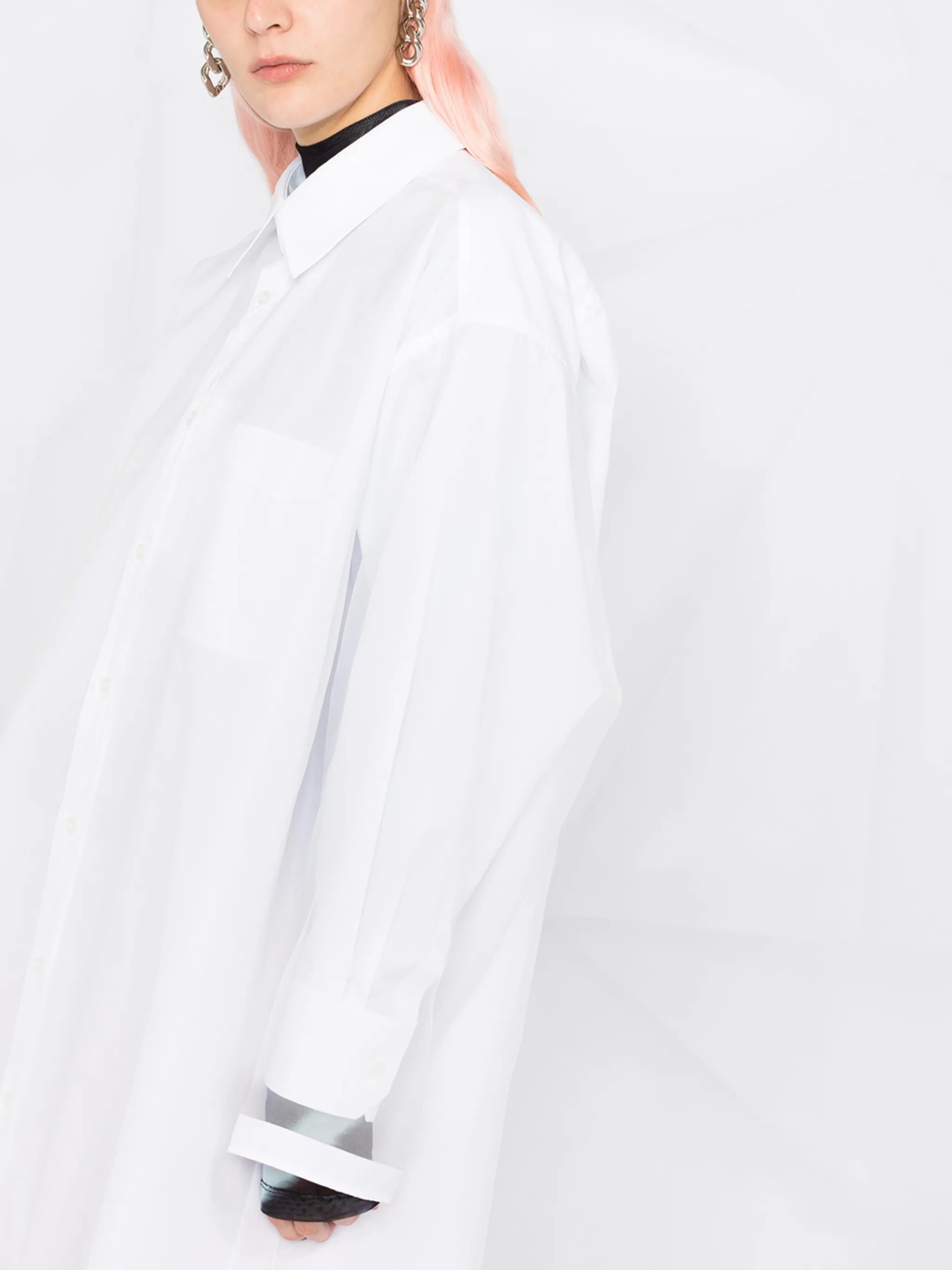 sheer-panel shirt dress