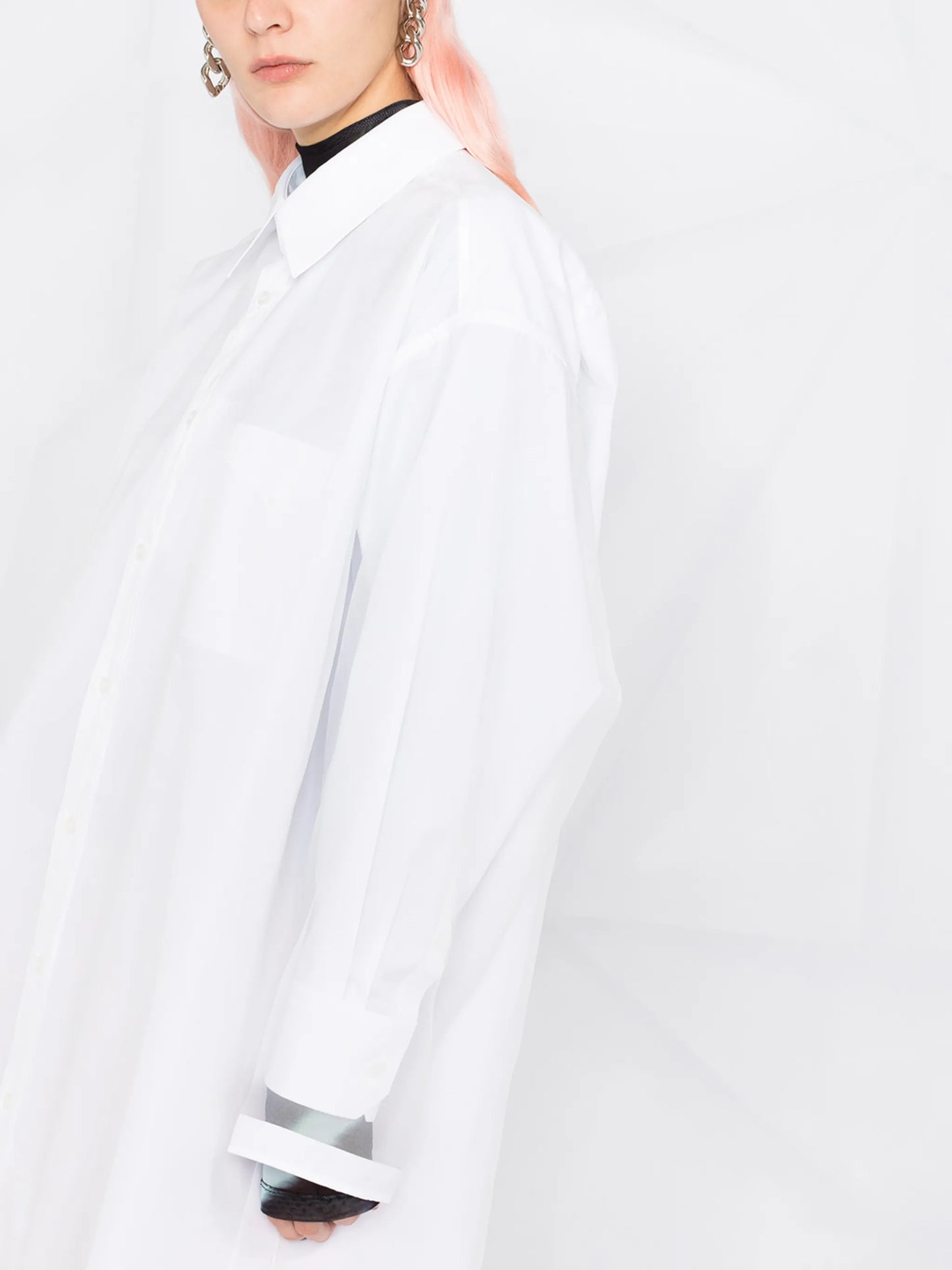 sheer-panel shirt dress