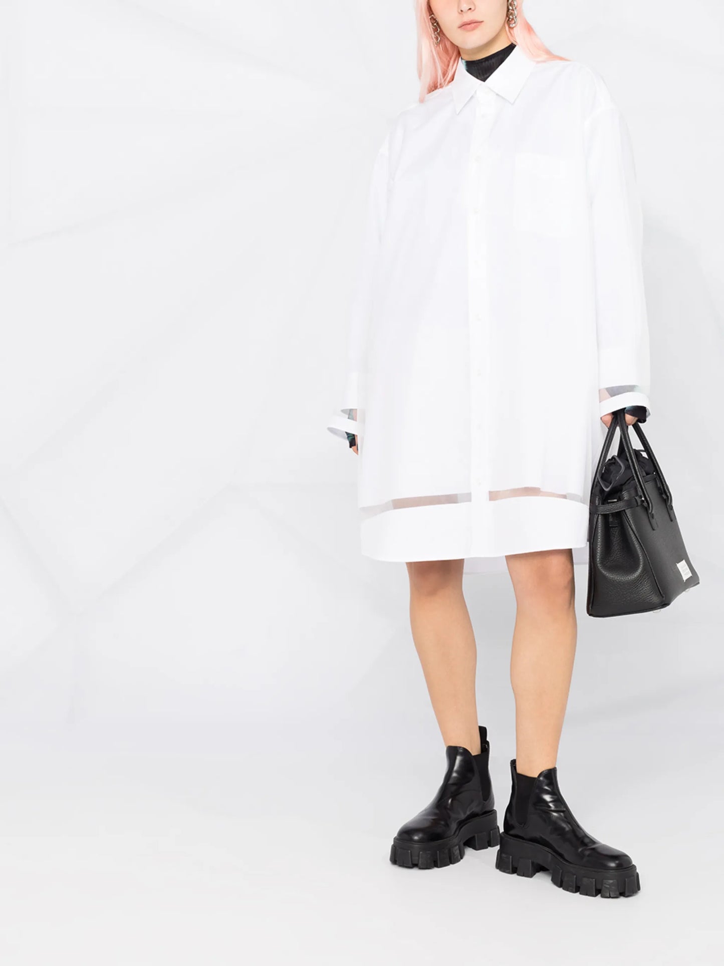 sheer-panel shirt dress