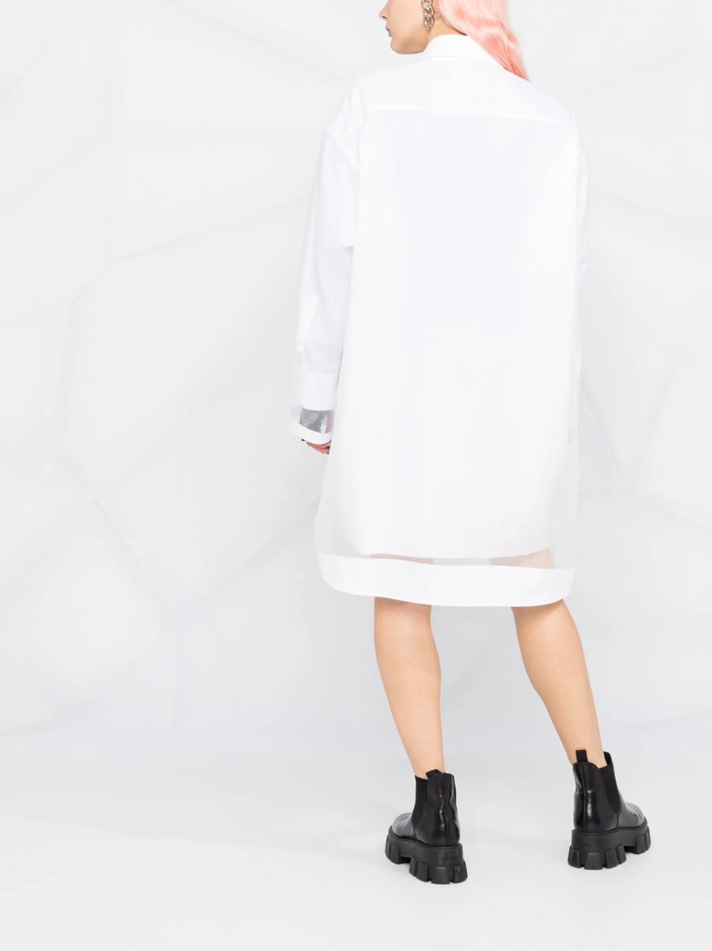 sheer-panel shirt dress