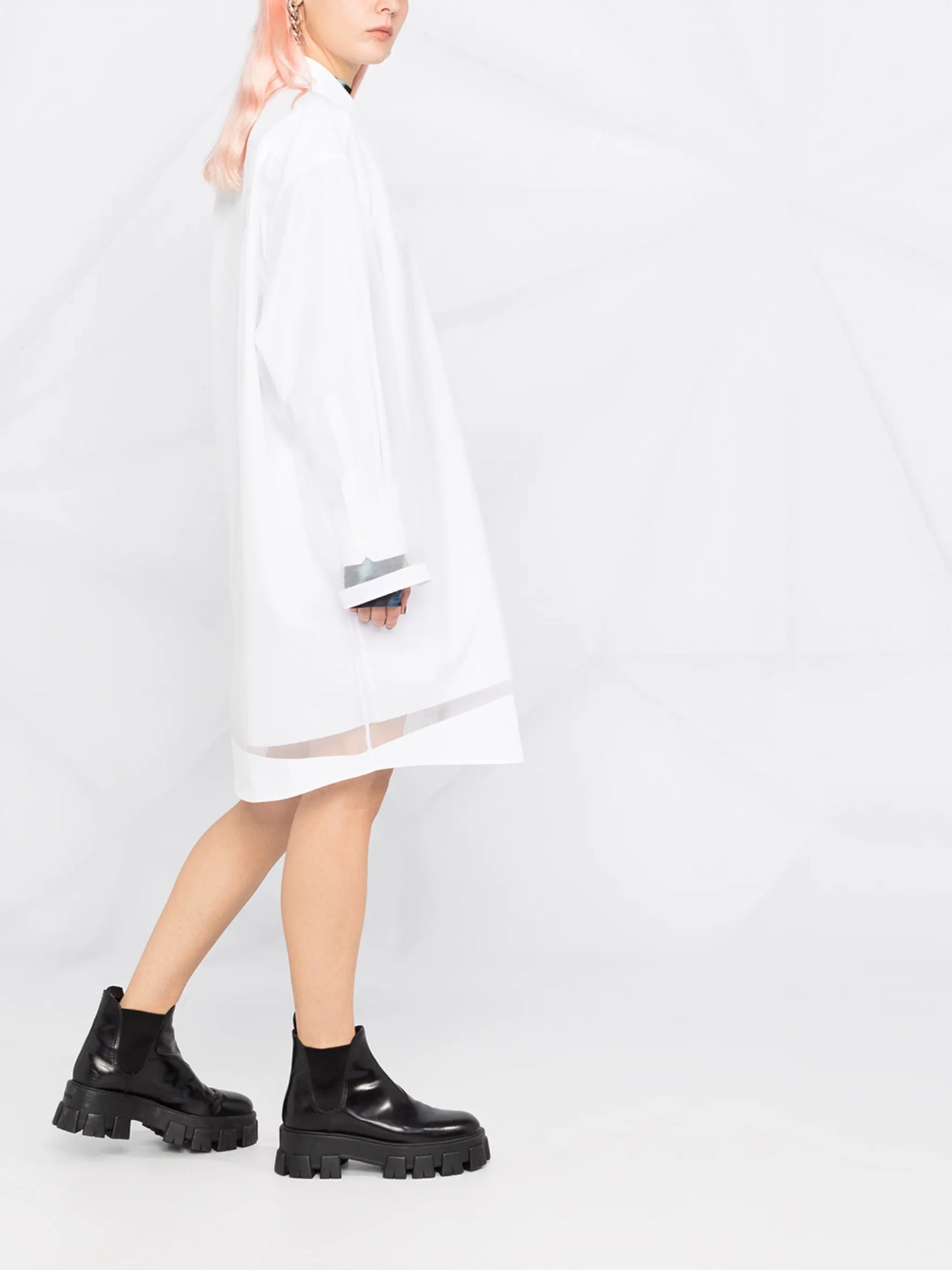 sheer-panel shirt dress