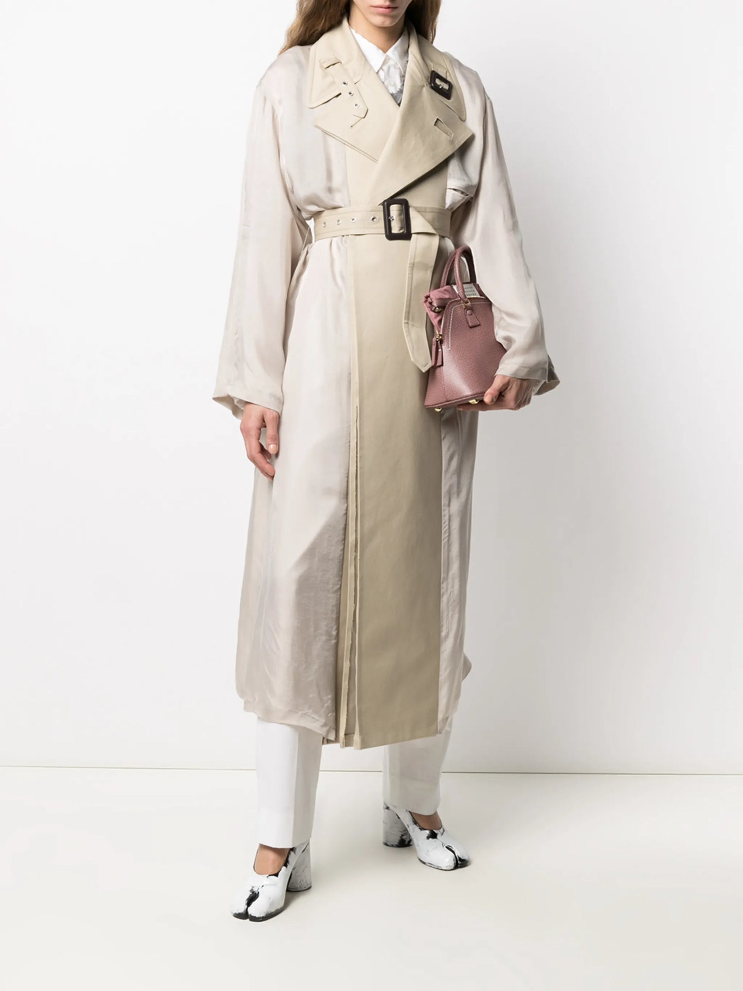peak-lapel belted-waist coat