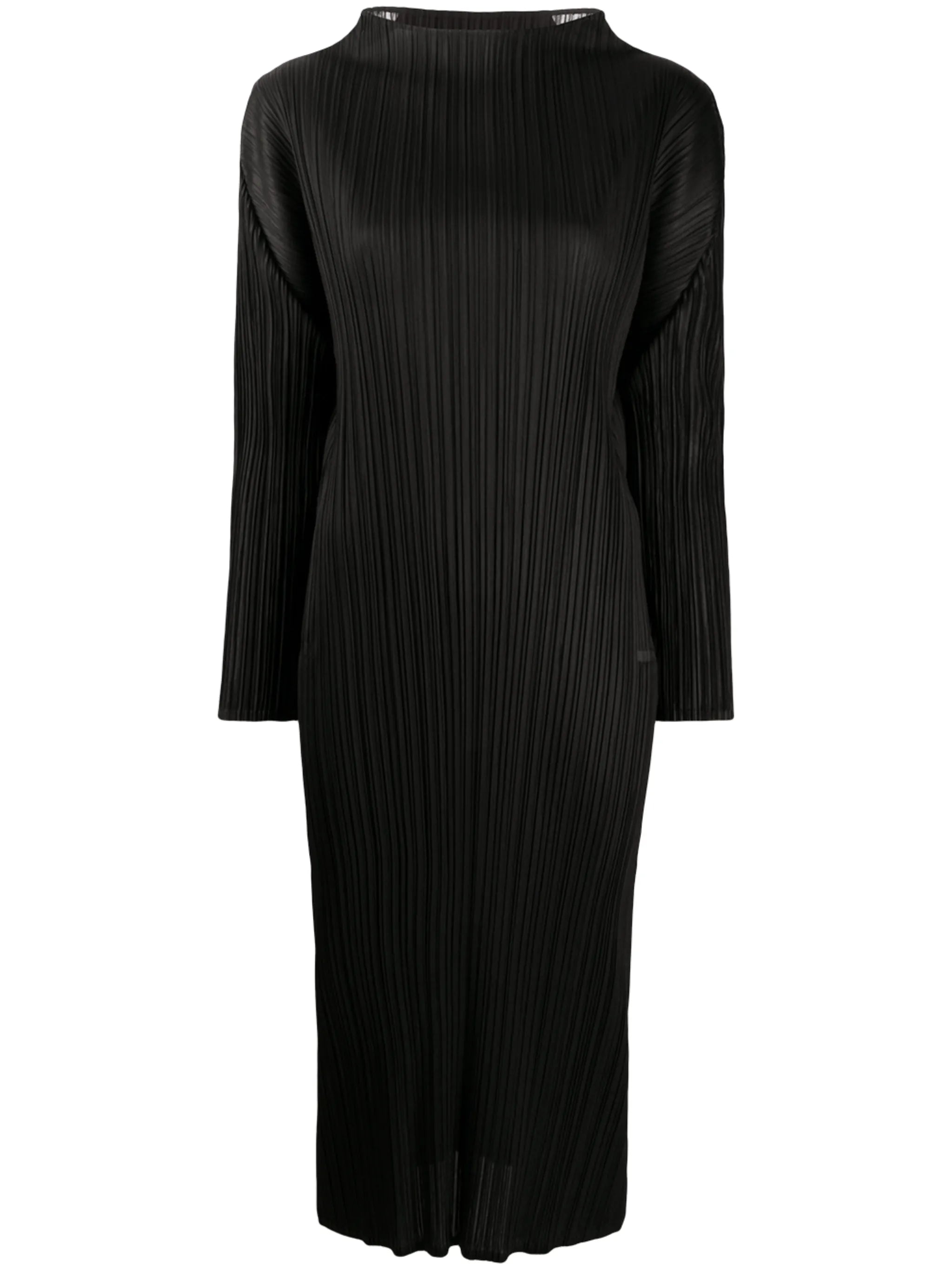 high-neck pleated dress