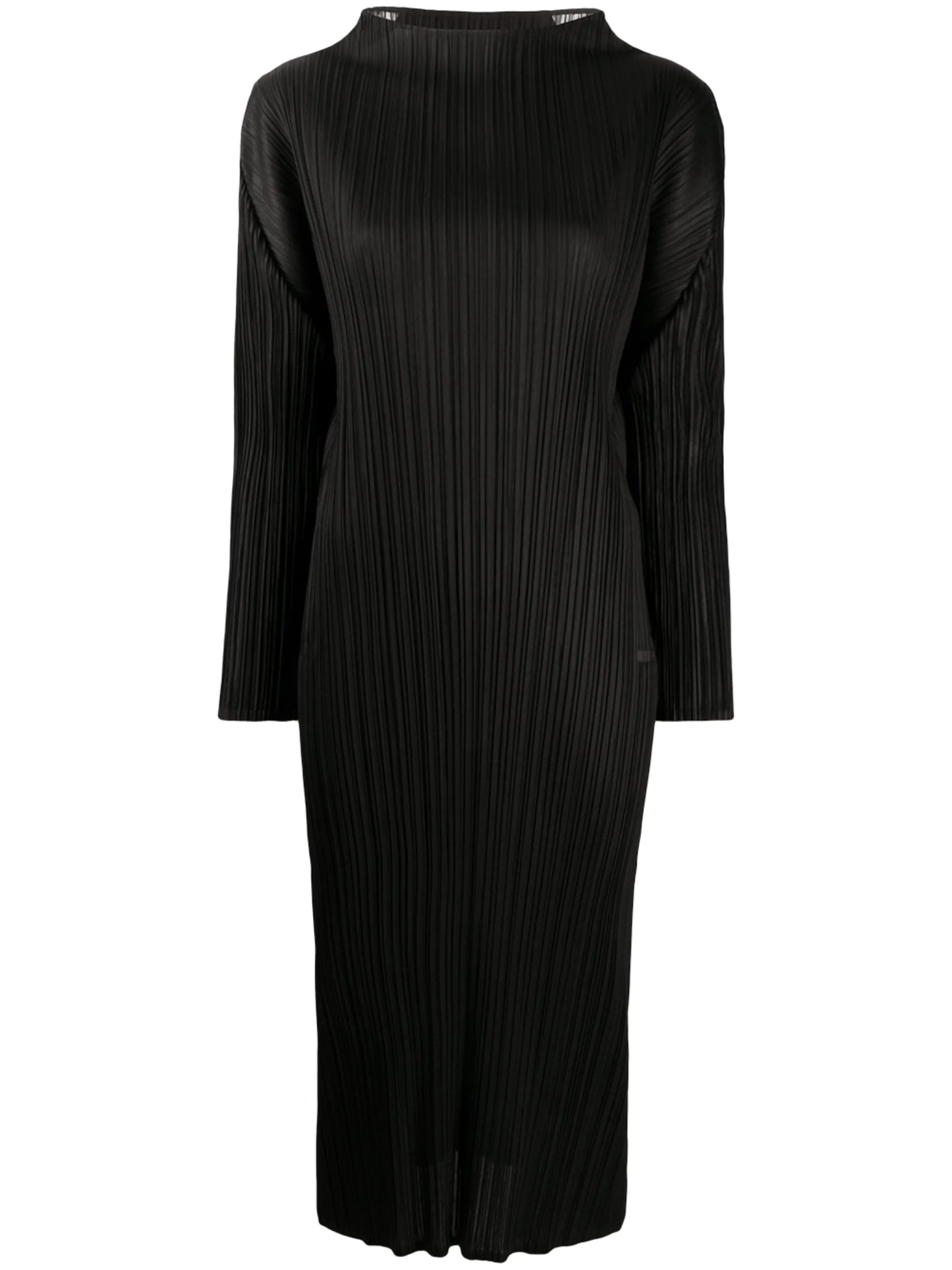 high-neck pleated dress