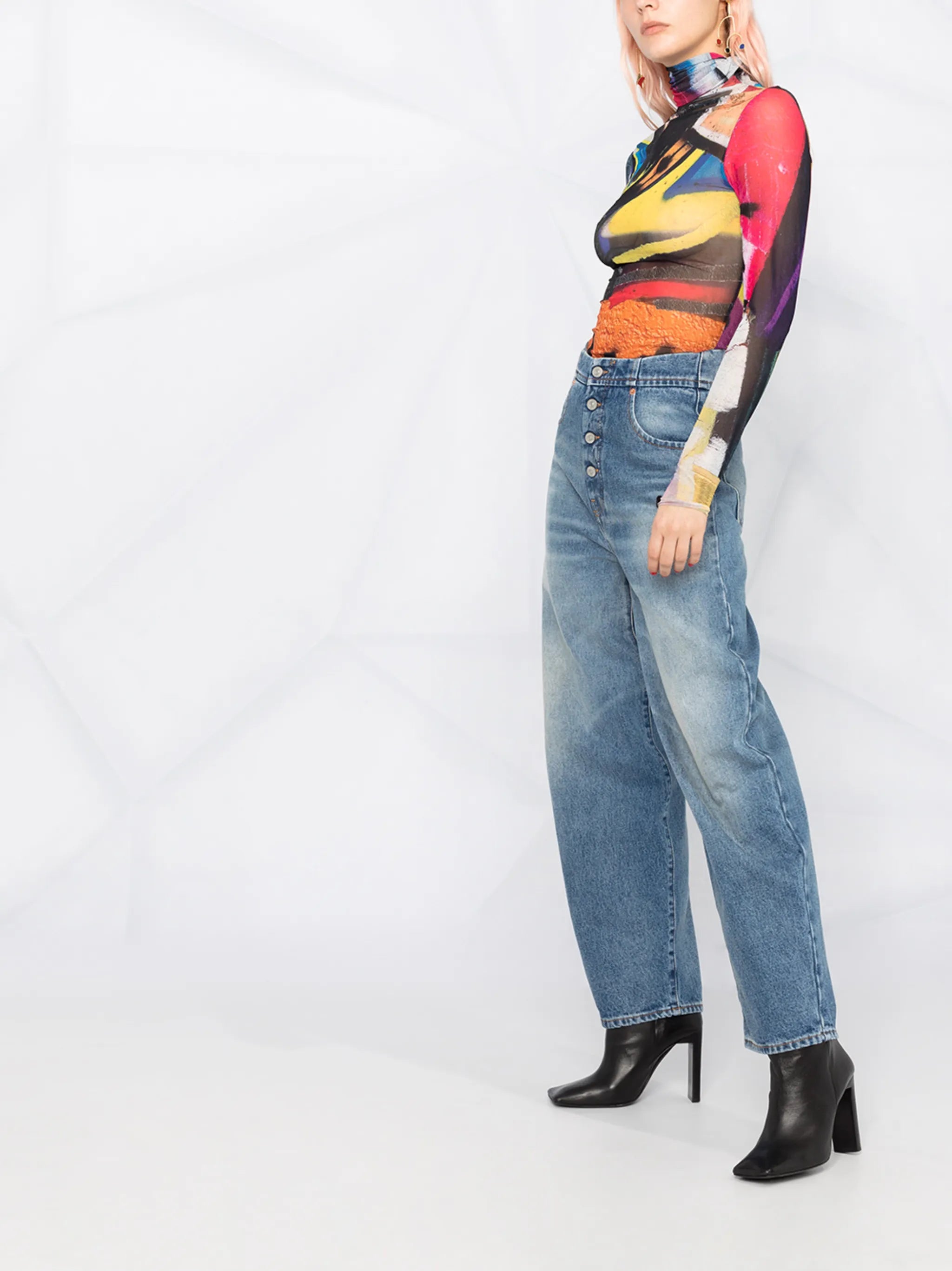 high rise tapered jeans