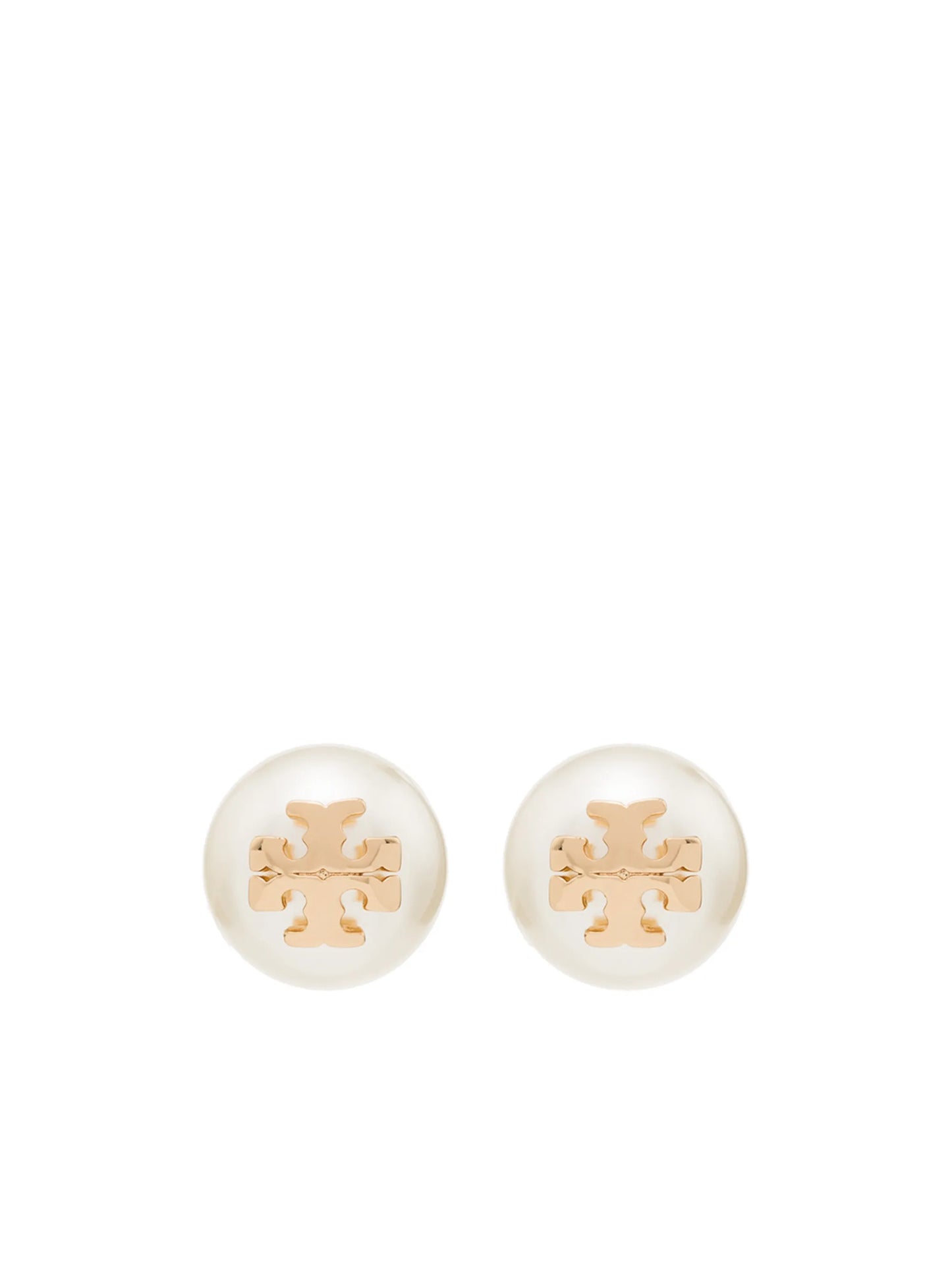 logo-plaque pearl stud earrings