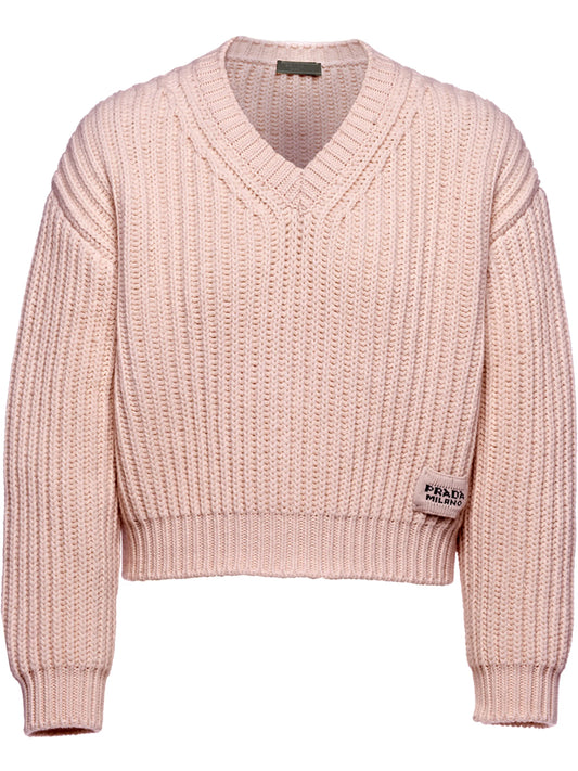 chunky-knit V-neck jumper
