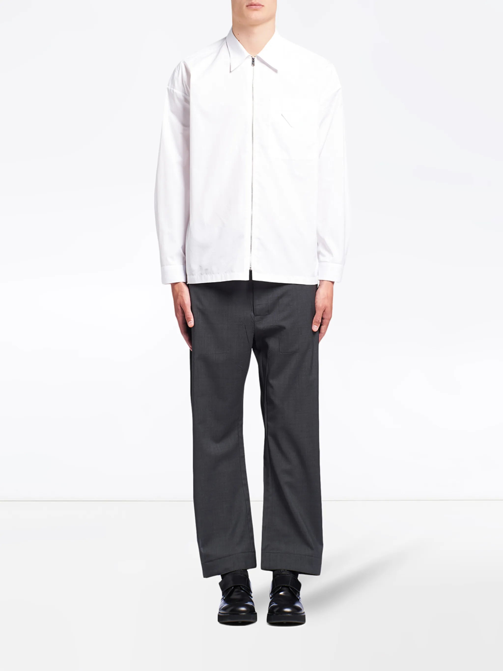 loose fit zip front shirt