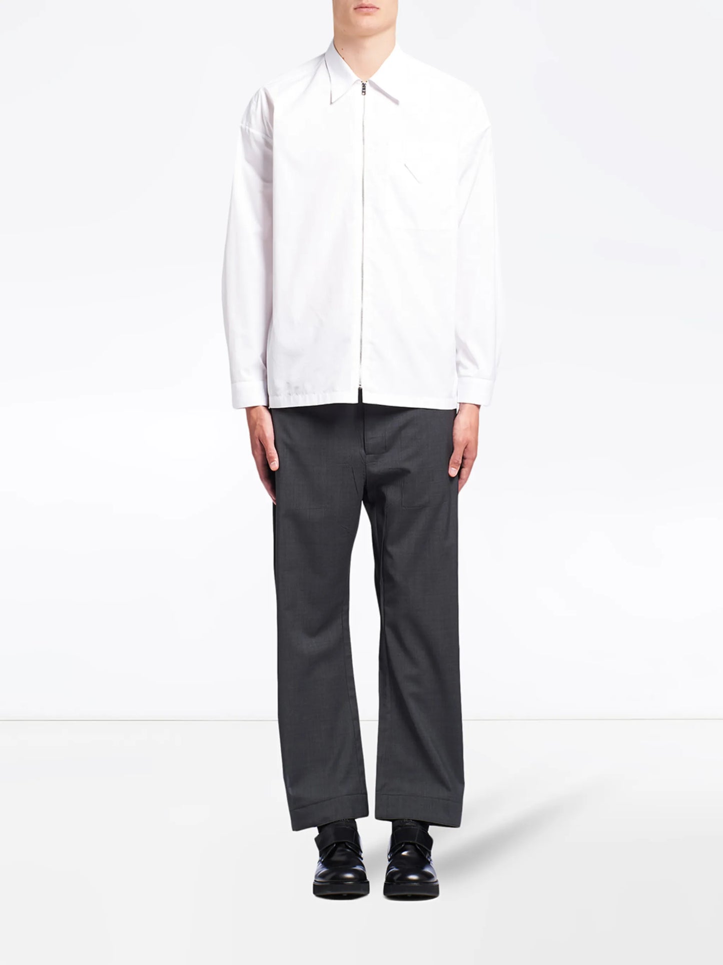 loose fit zip front shirt