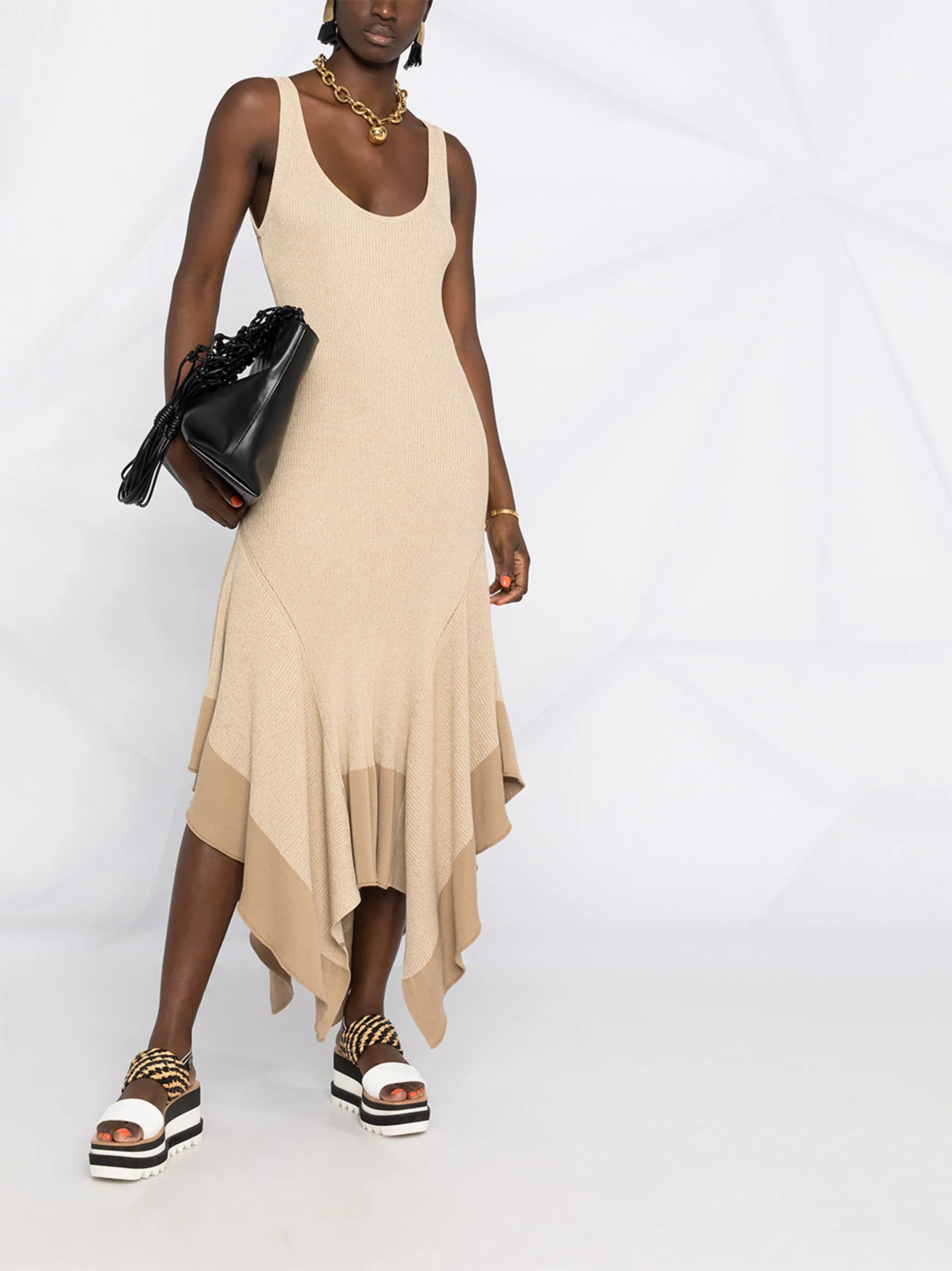 rib-knit handkerchief-hem dress