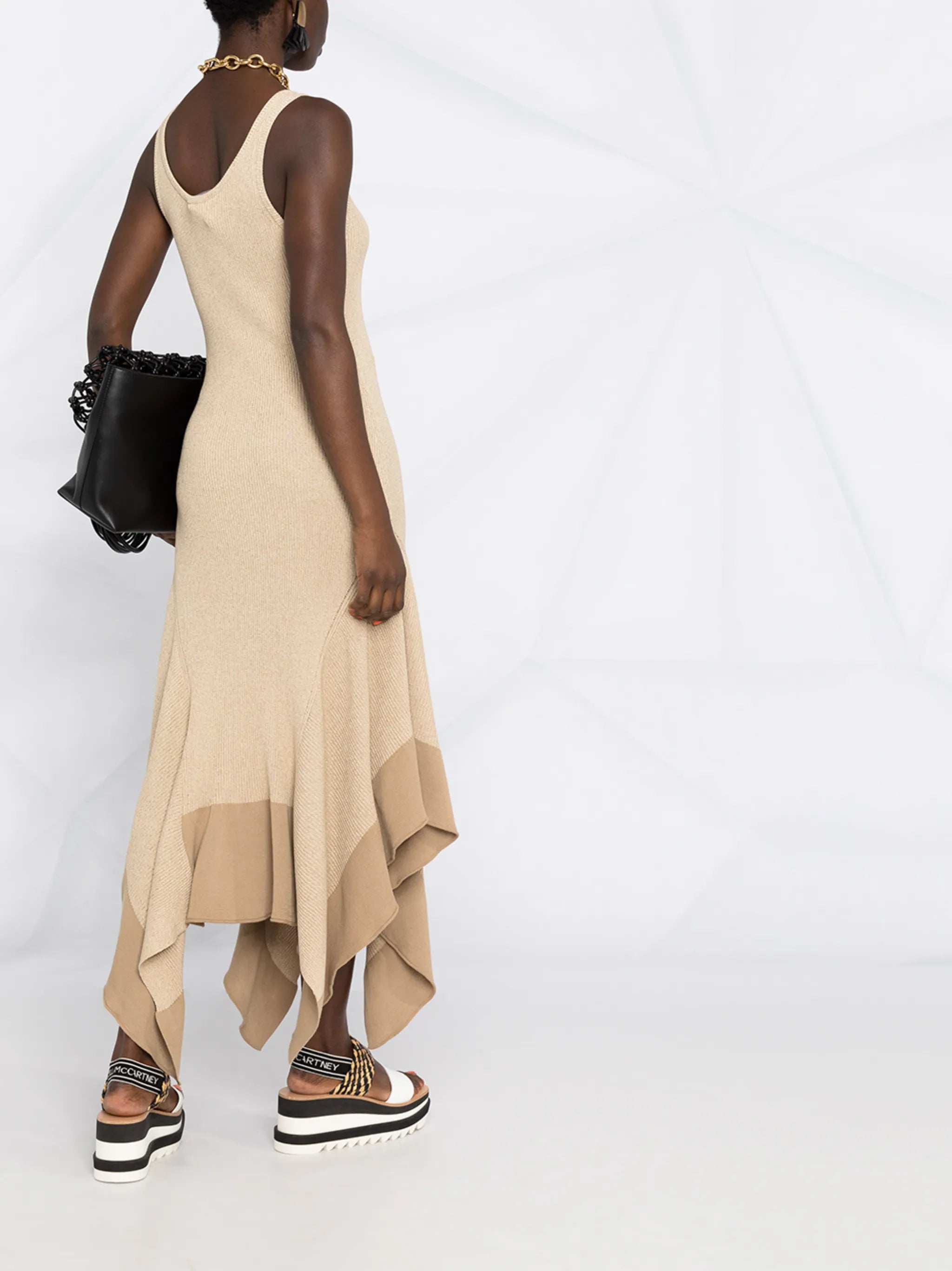 rib-knit handkerchief-hem dress