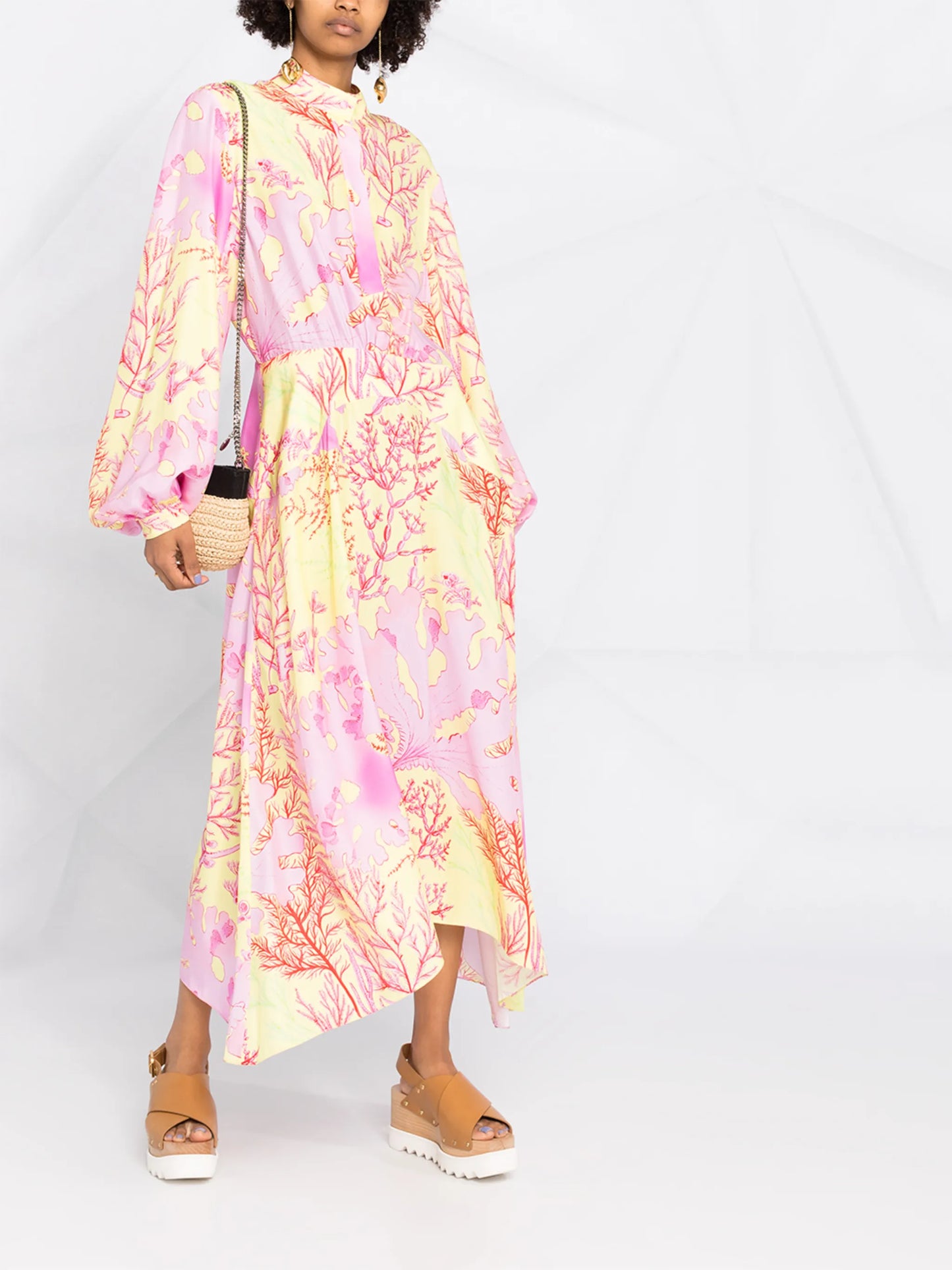 coral-print maxi-dress