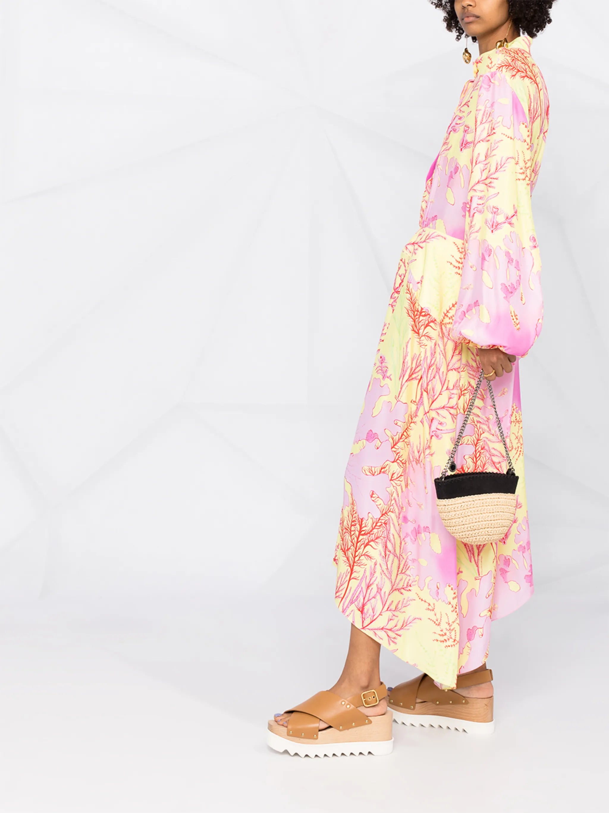 coral-print maxi-dress