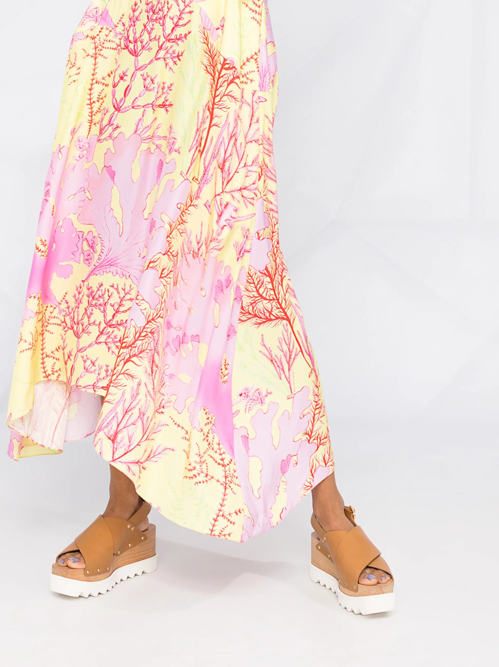 coral-print maxi-dress