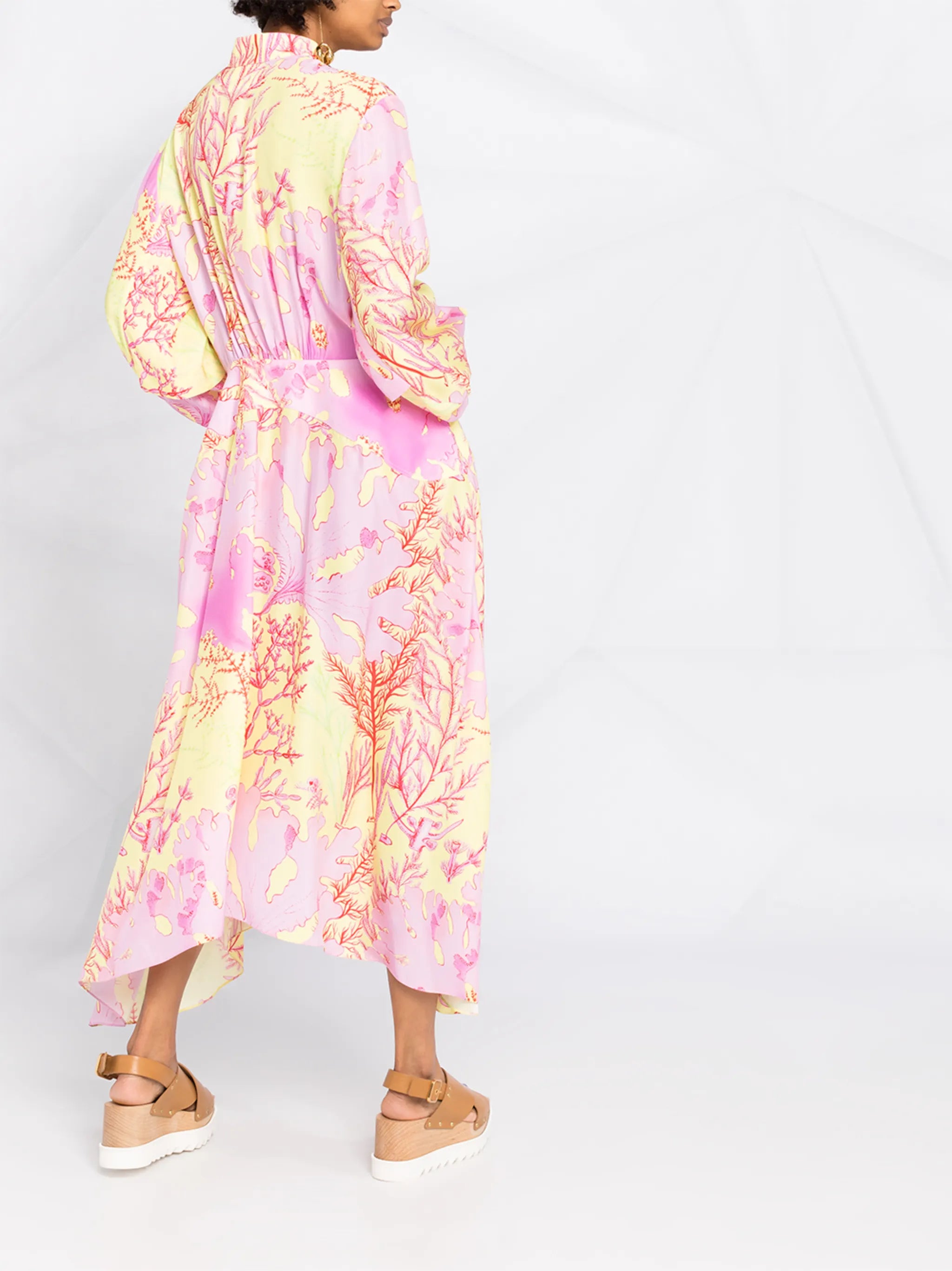 coral-print maxi-dress