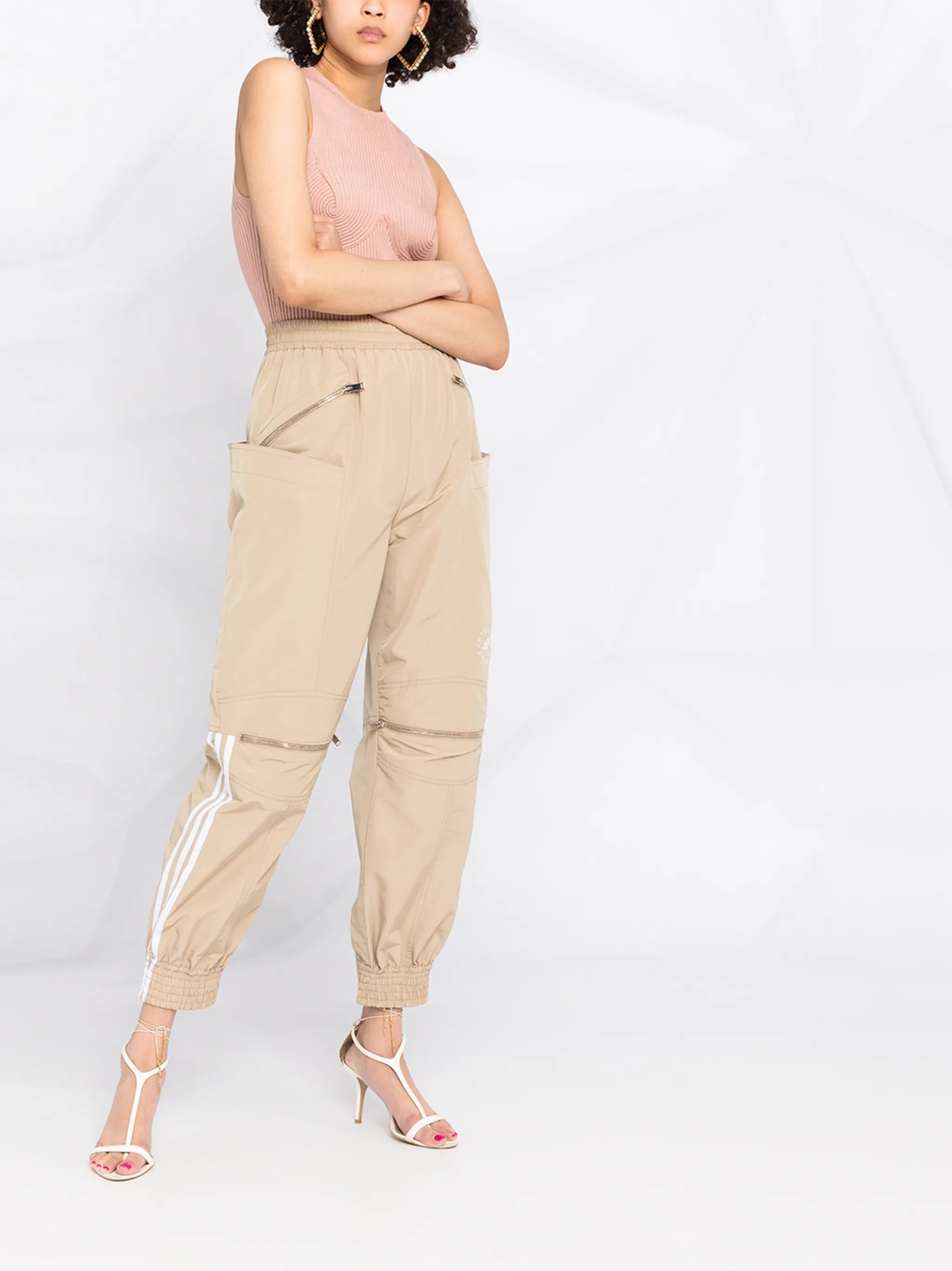 logo stripe zip front track pants