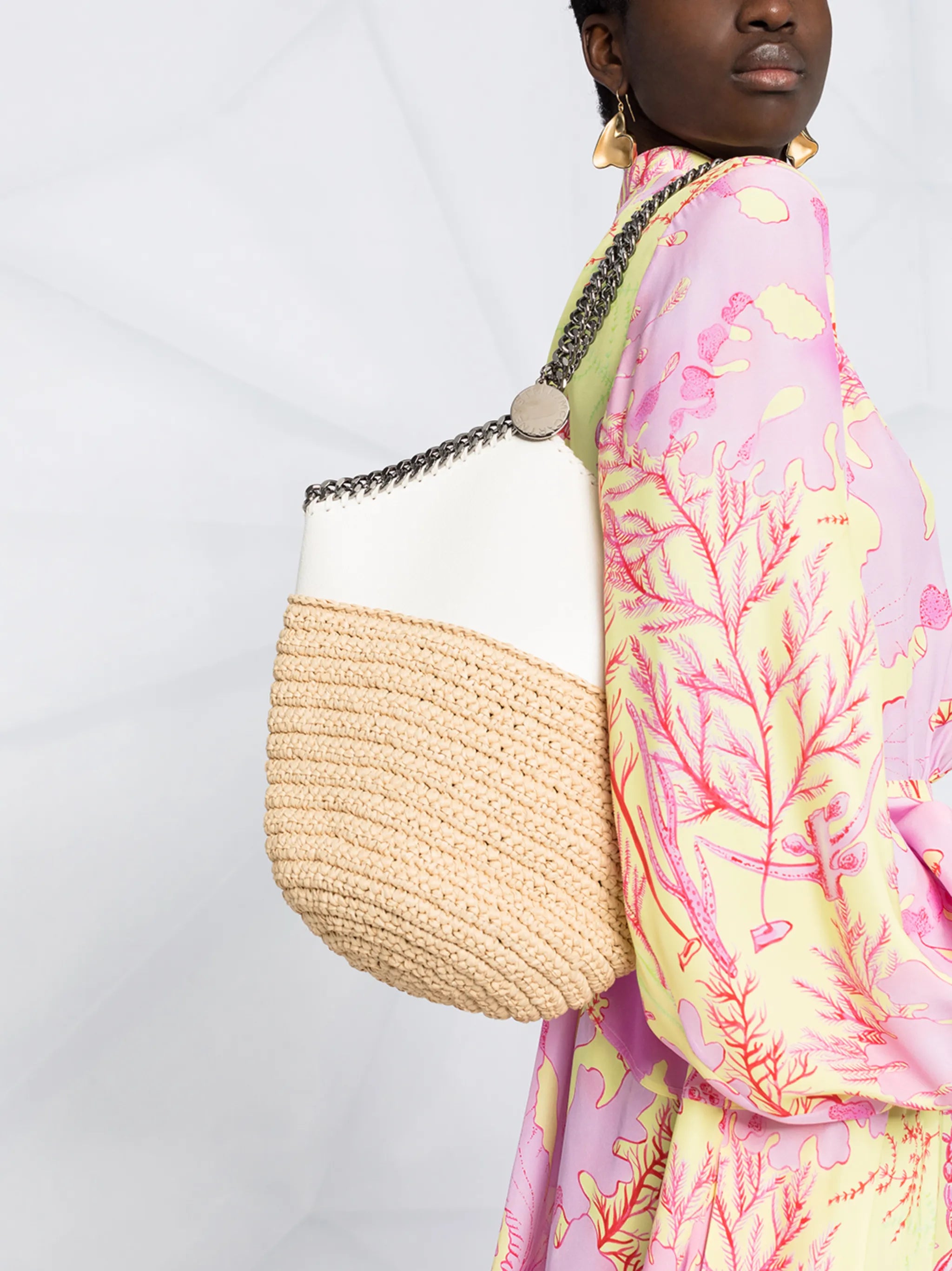 Falabella panelled straw shoulder bag