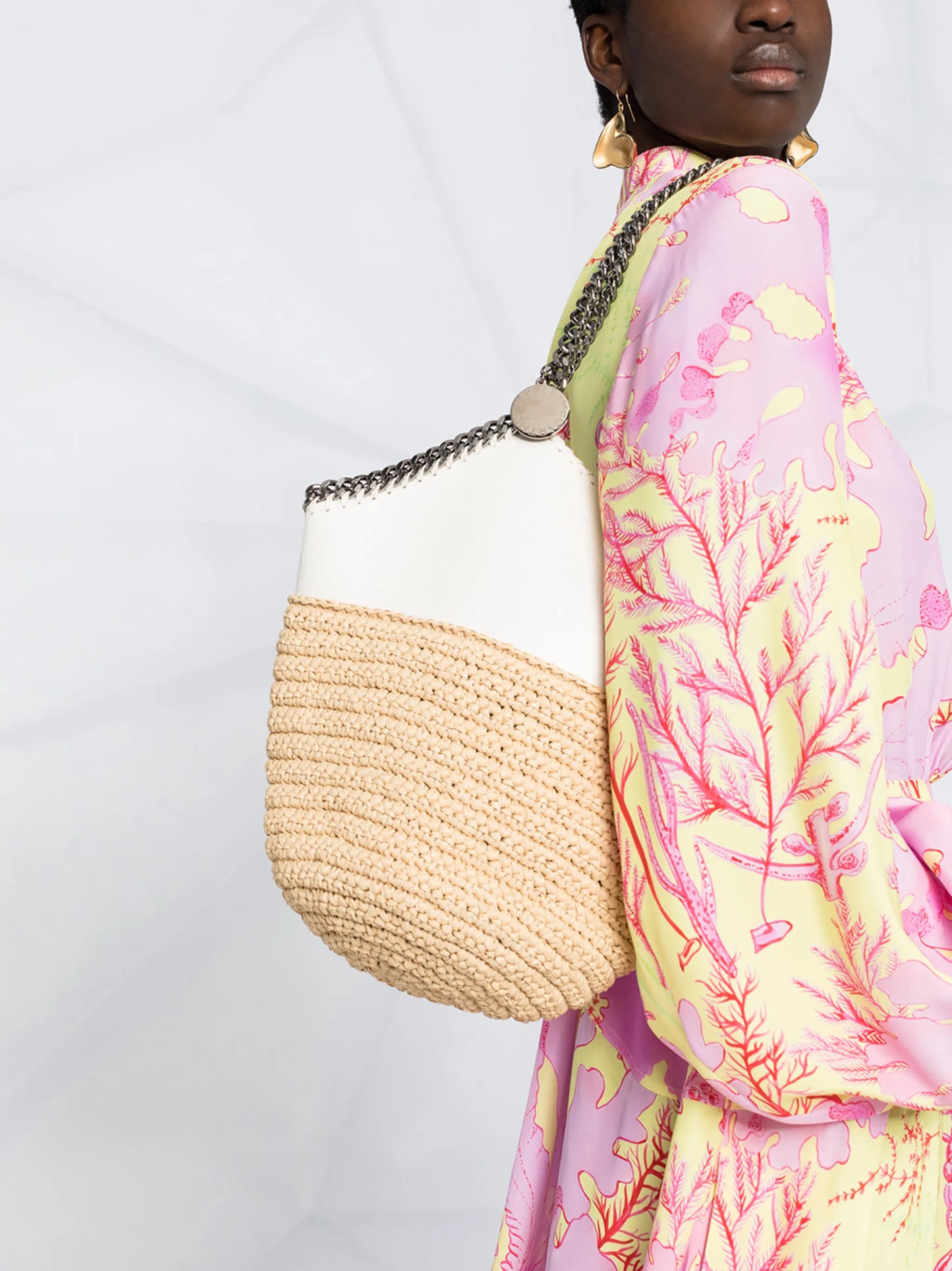 Falabella panelled straw shoulder bag