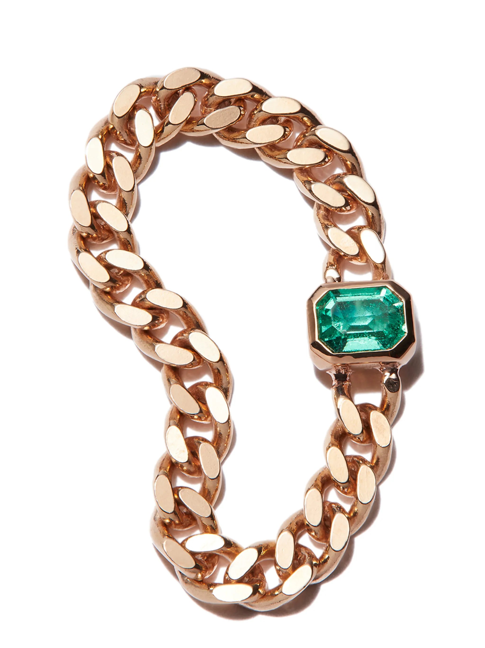 14kt yellow gold emerald chain ring