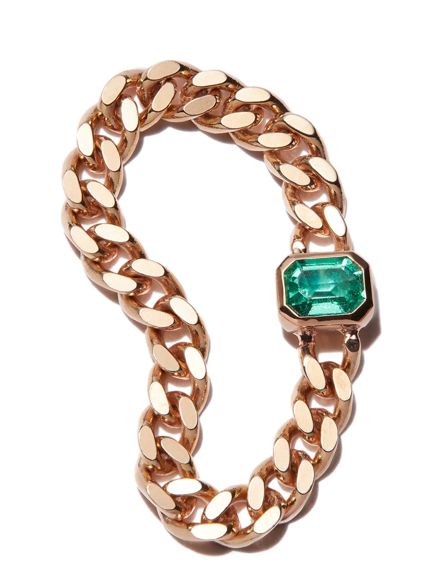 14kt yellow gold emerald chain ring