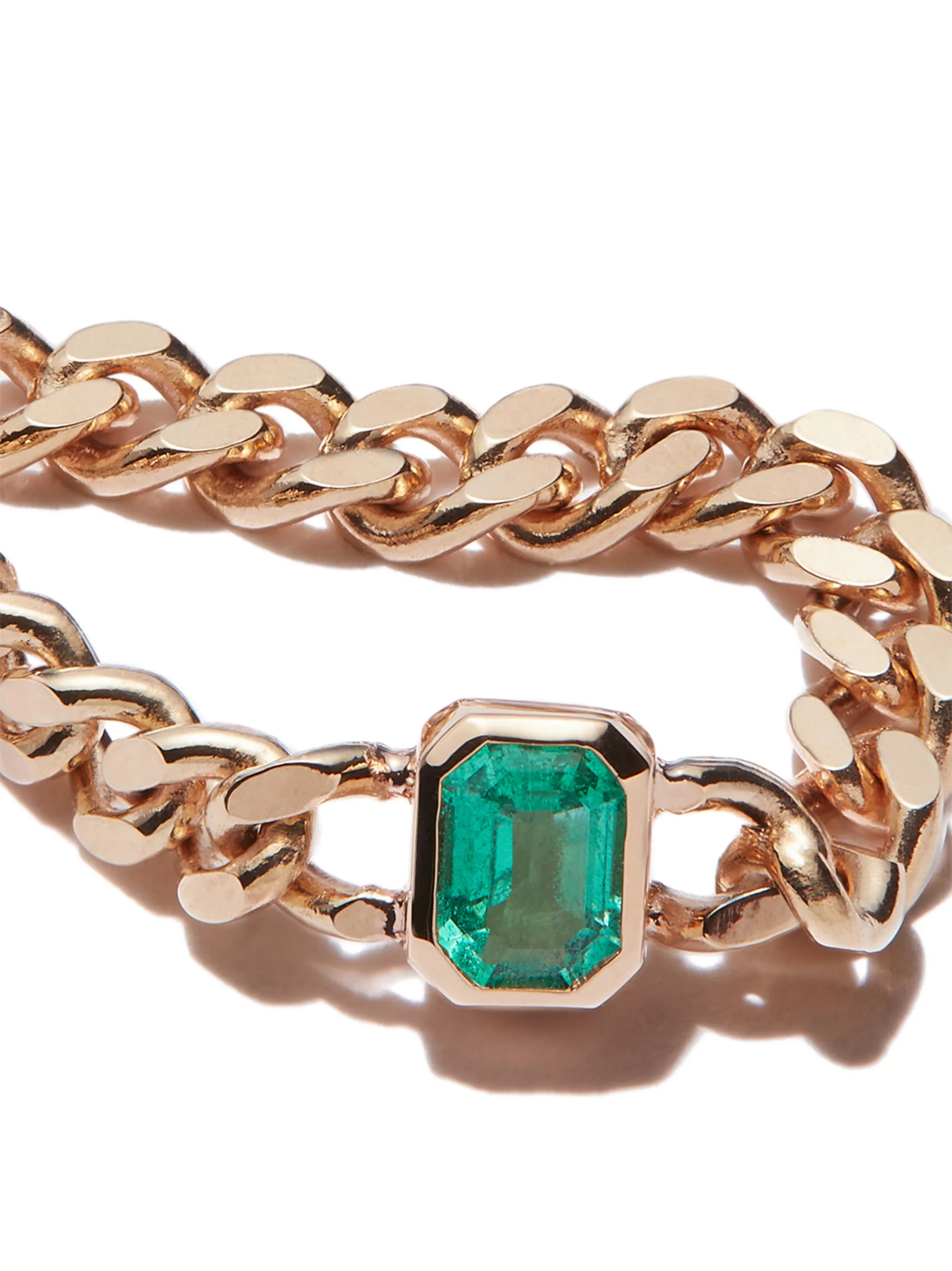 14kt yellow gold emerald chain ring