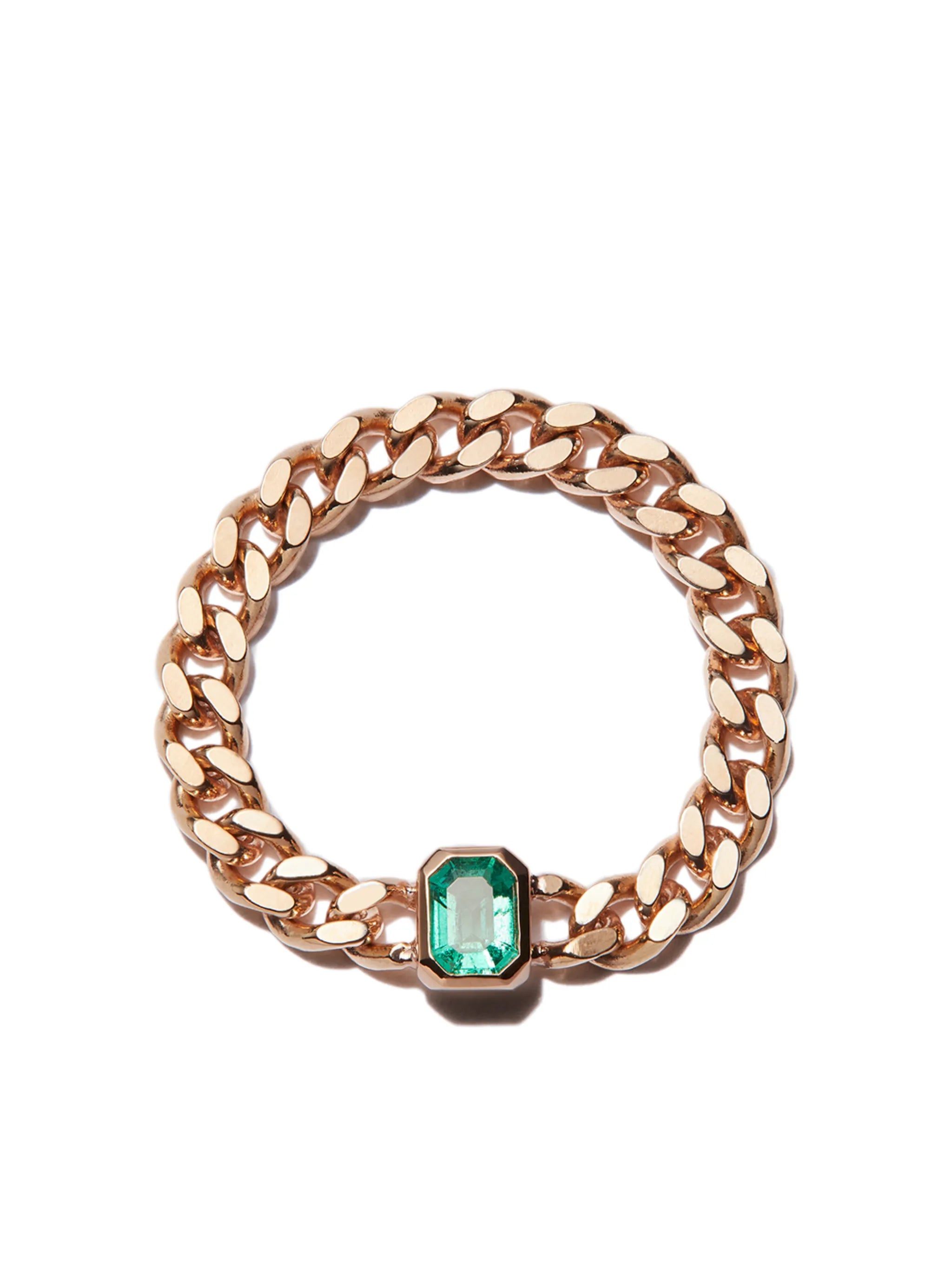 14kt yellow gold emerald chain ring