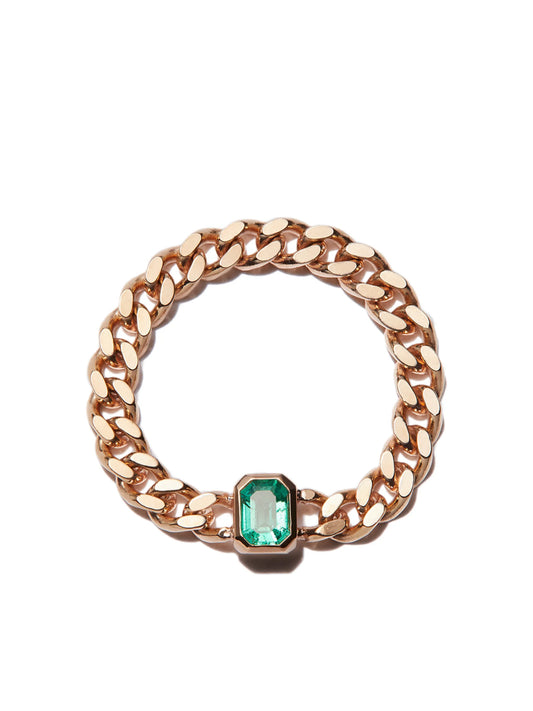 14kt yellow gold emerald chain ring