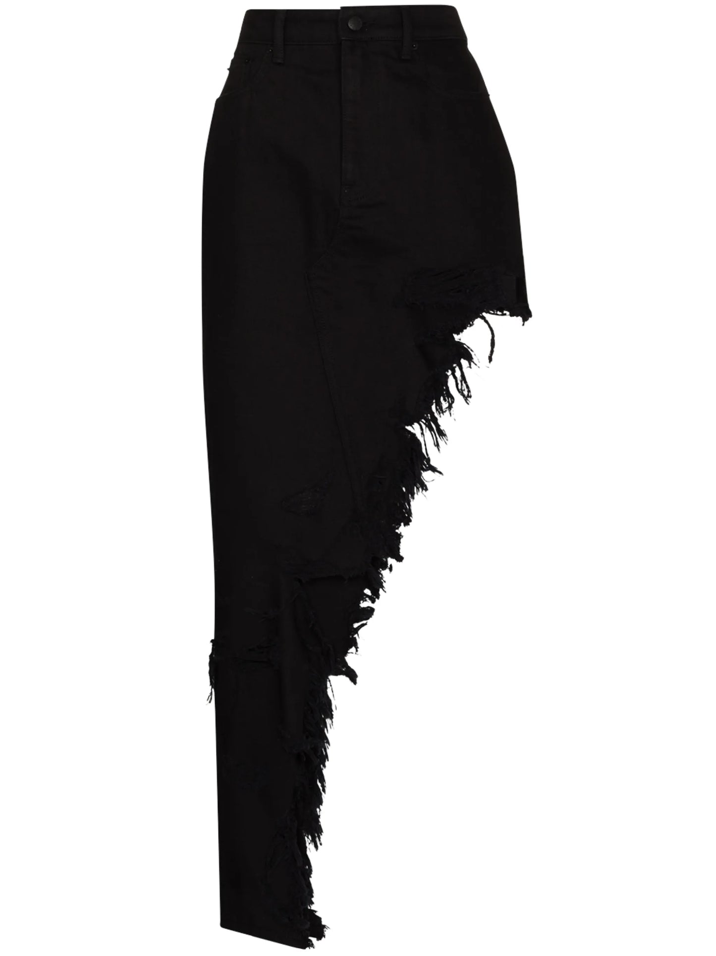 distressed-effect asymmetric denim skirt