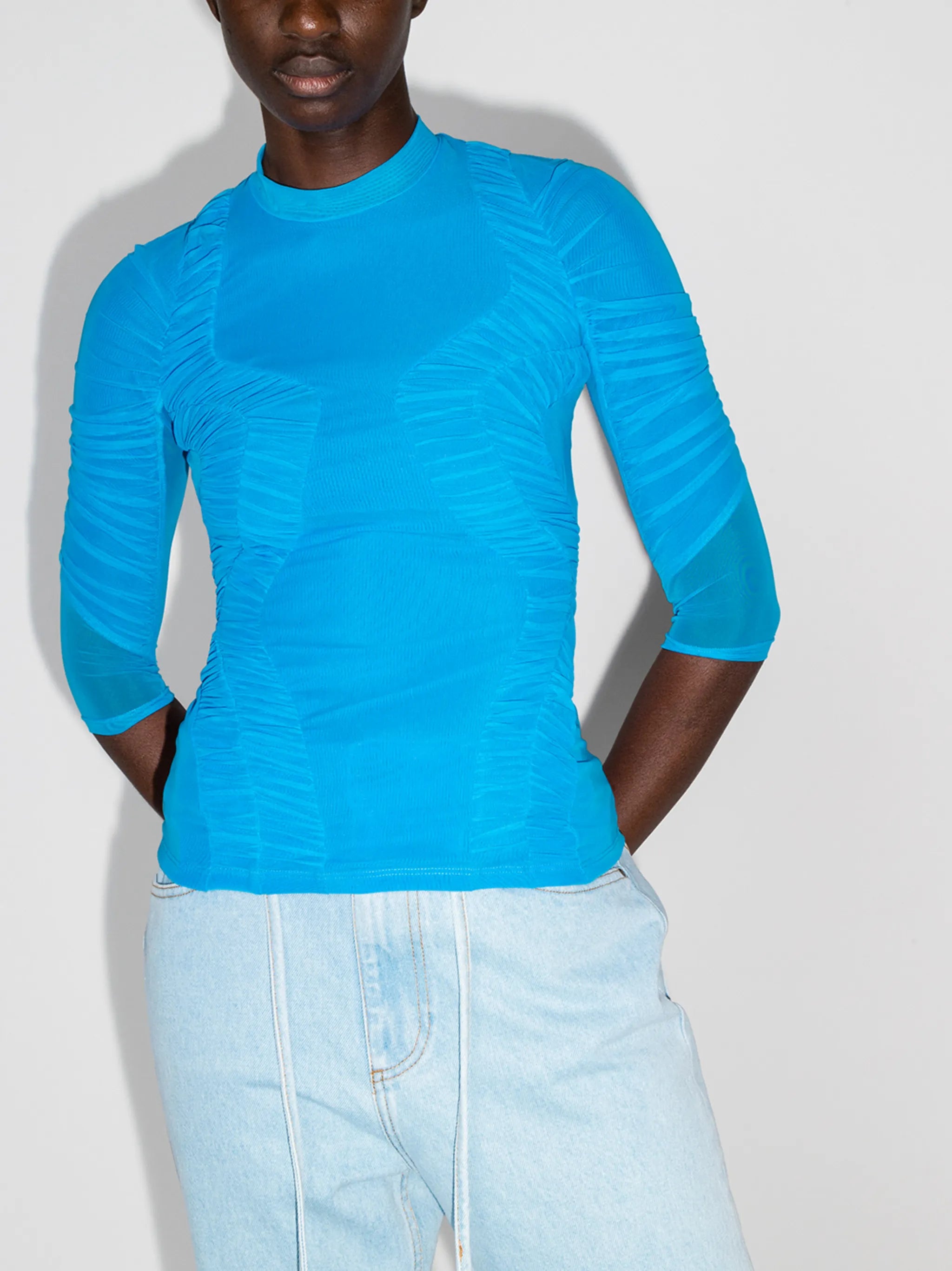Hydrodynamic ruched crew neck top