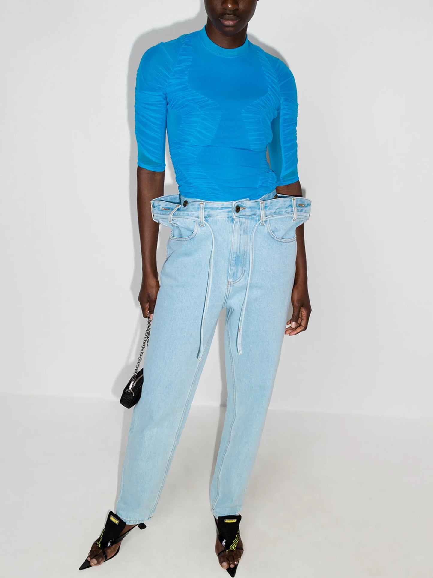 Hydrodynamic ruched crew neck top