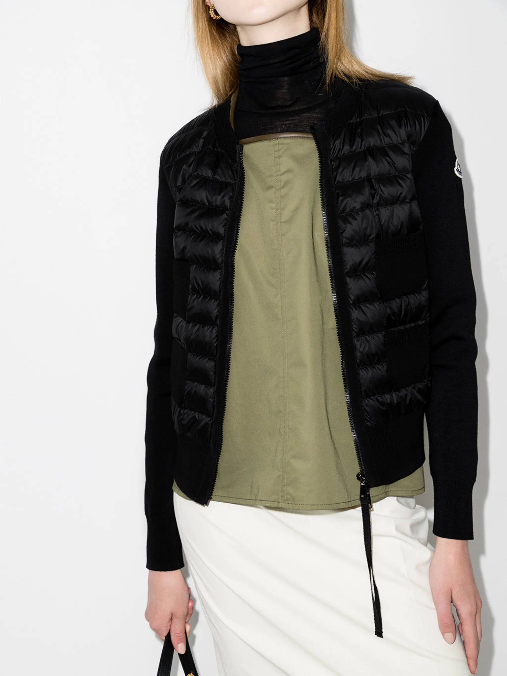 padded wool zip-up cardigan