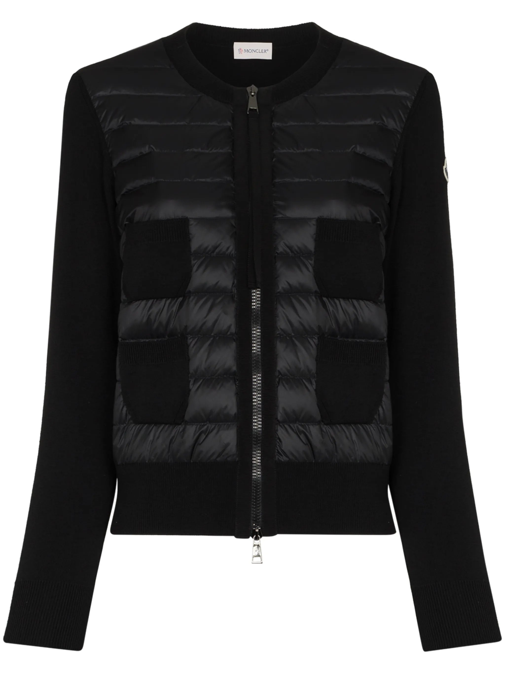 padded wool zip-up cardigan