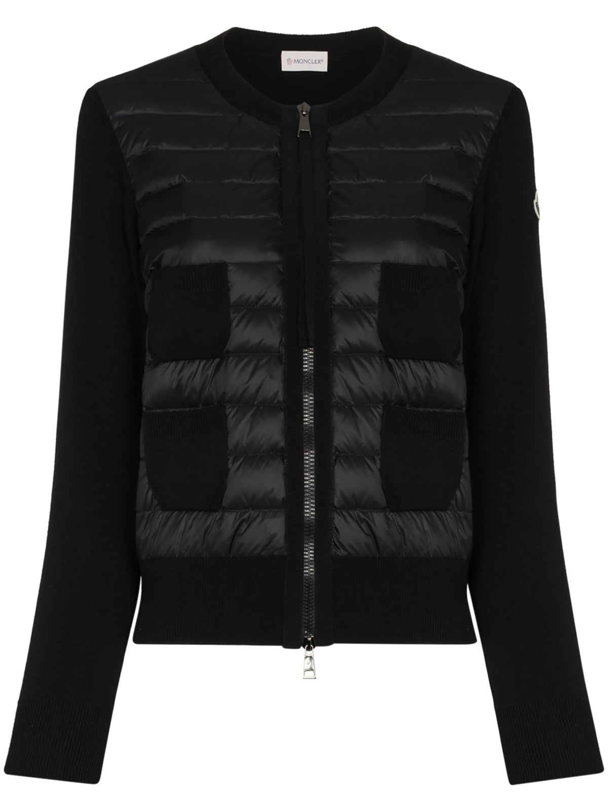padded wool zip-up cardigan