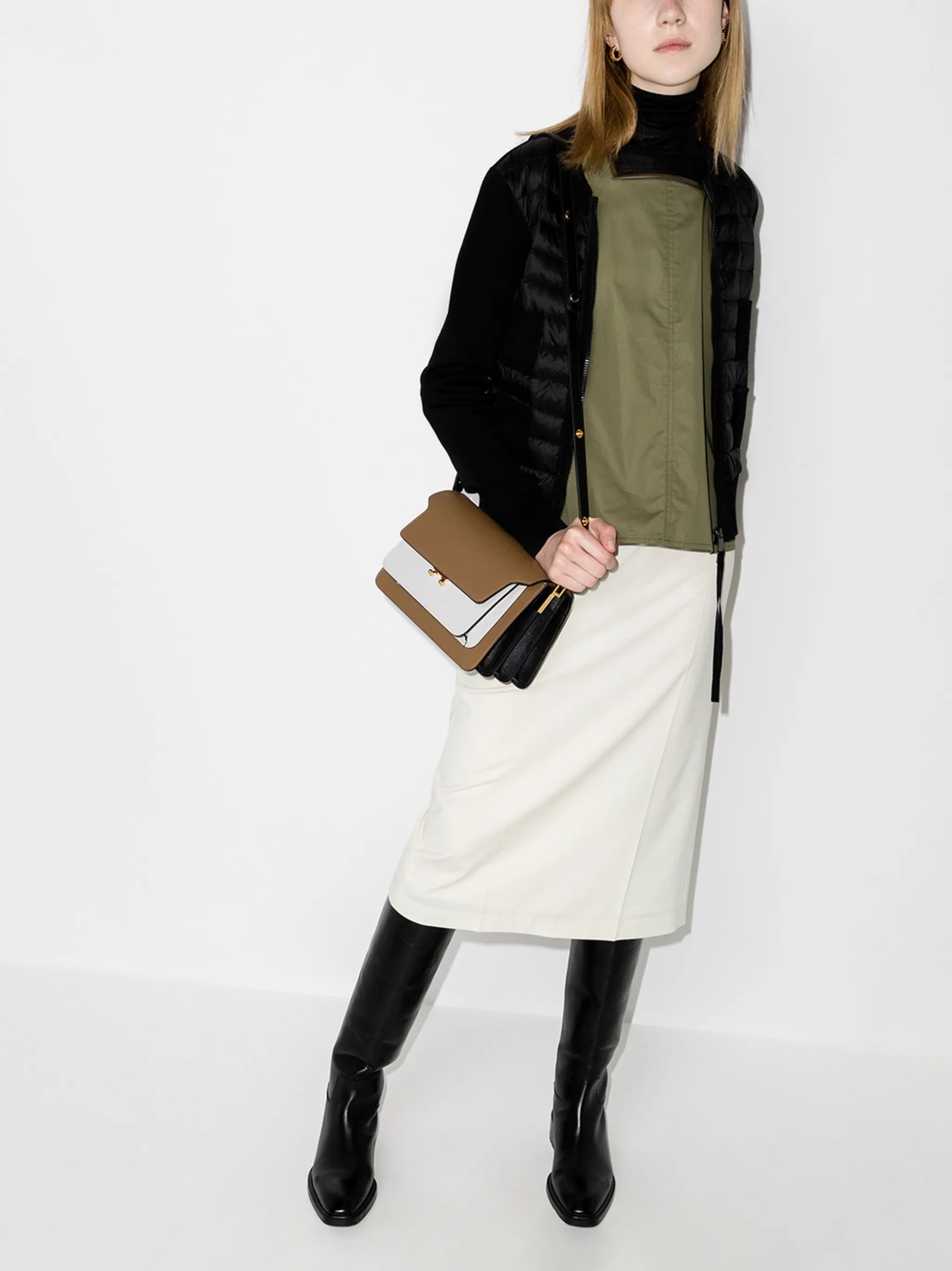 padded wool zip-up cardigan