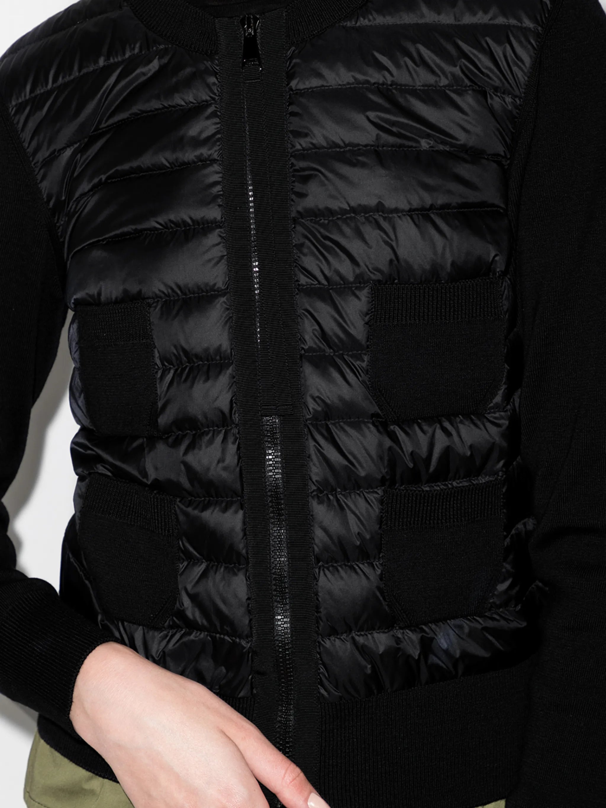 padded wool zip-up cardigan