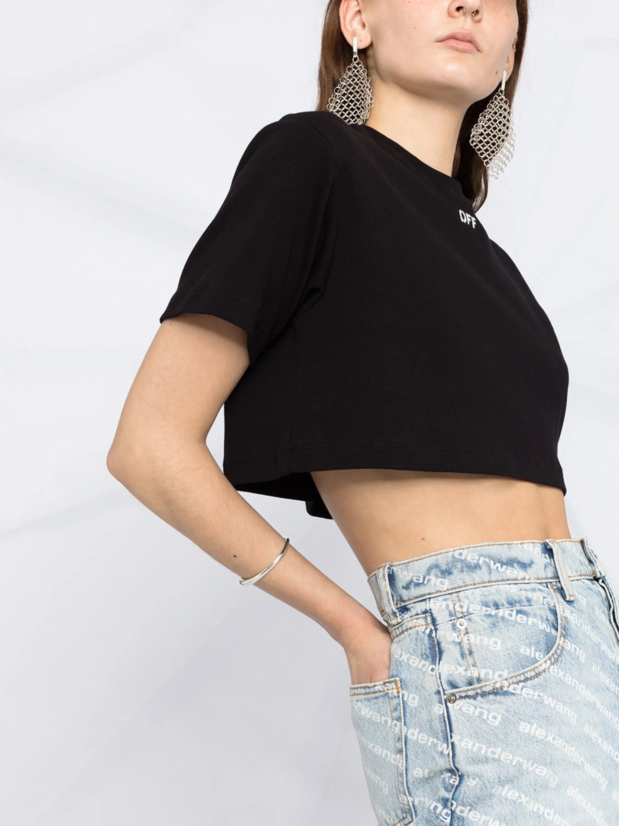 logo-print cropped rib T-shirt