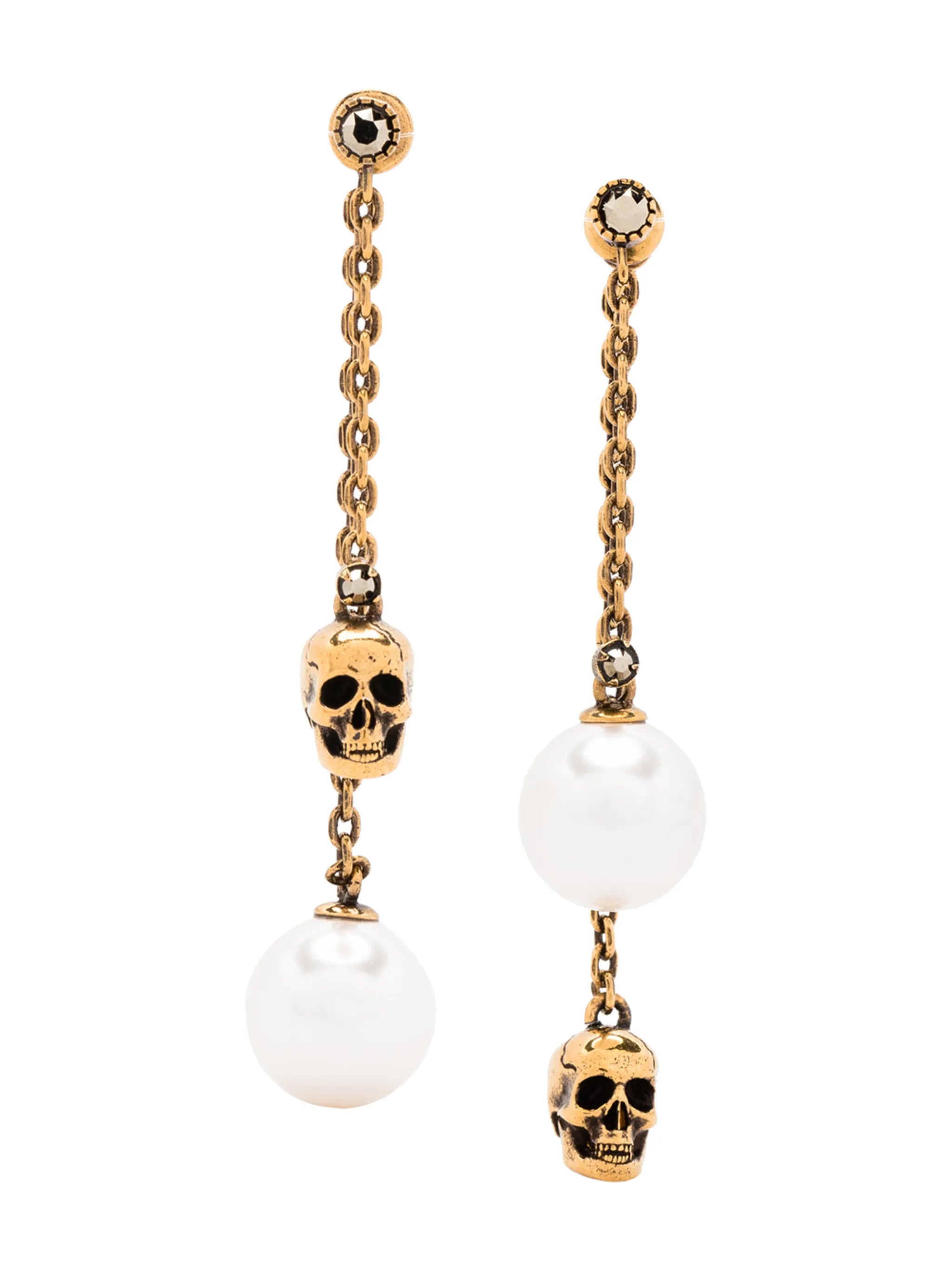 pearl-embellished skull pendant earrings