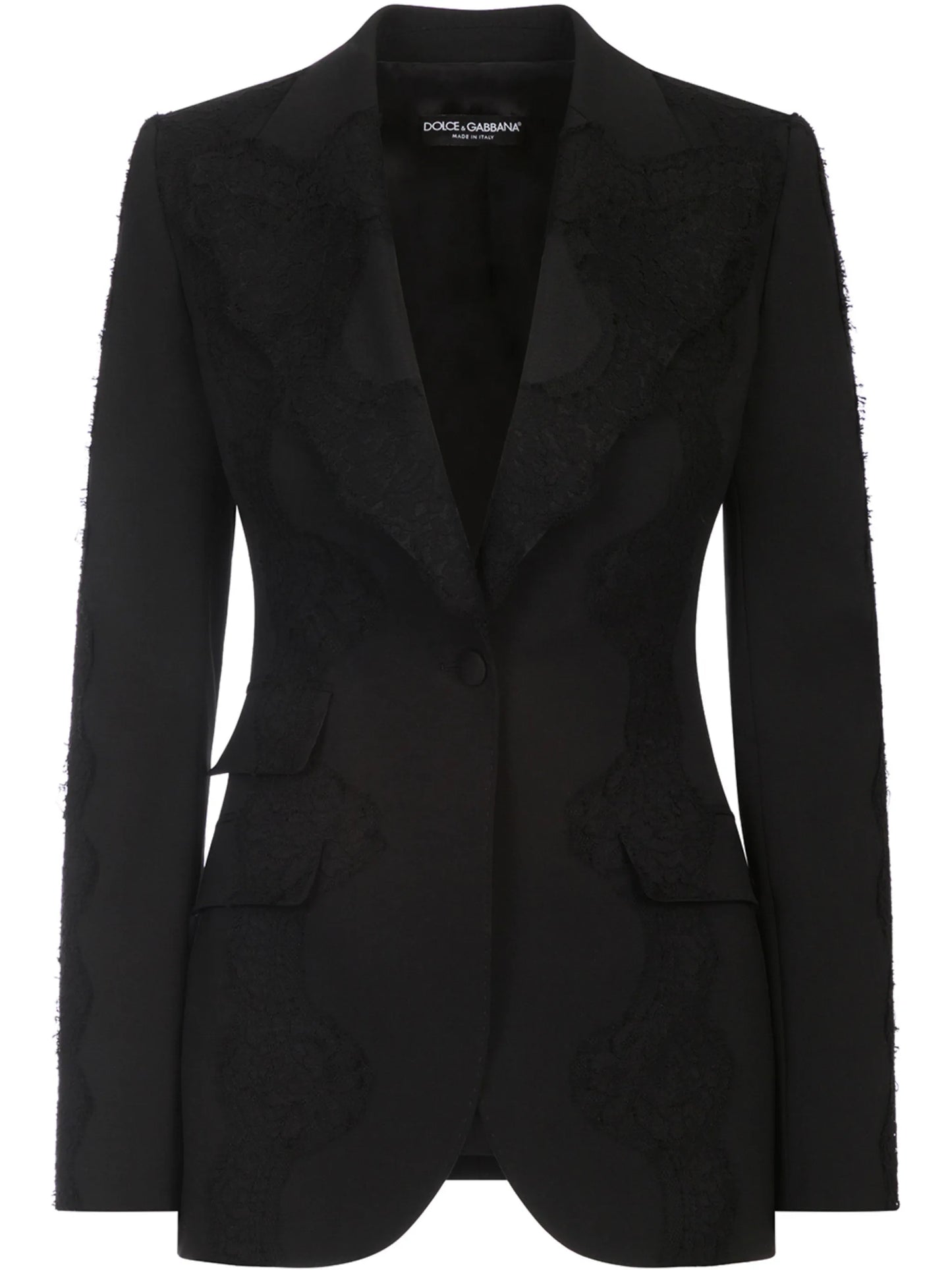 lace-overlay peak-lapel blazer