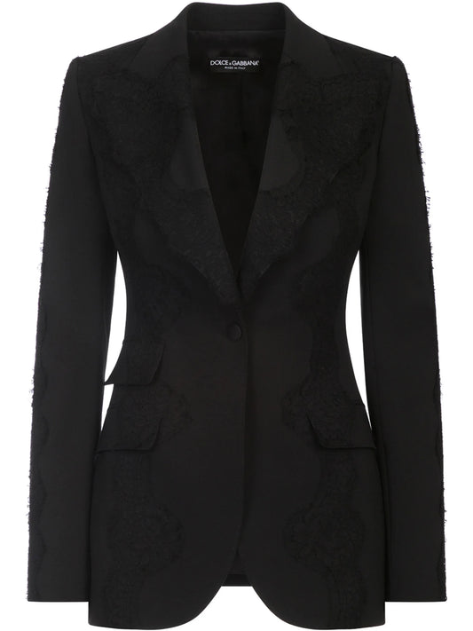 lace-overlay peak-lapel blazer