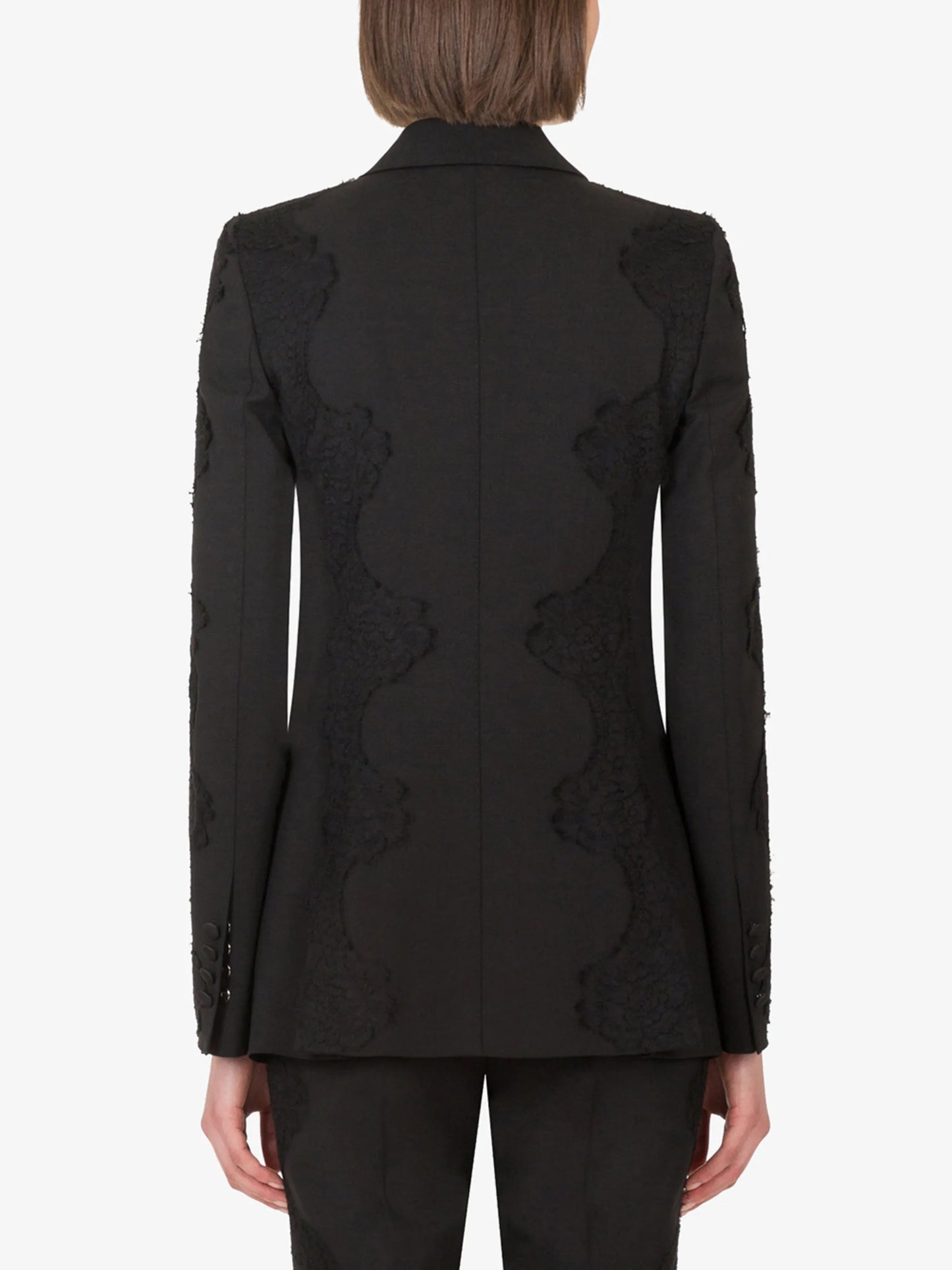 lace-overlay peak-lapel blazer