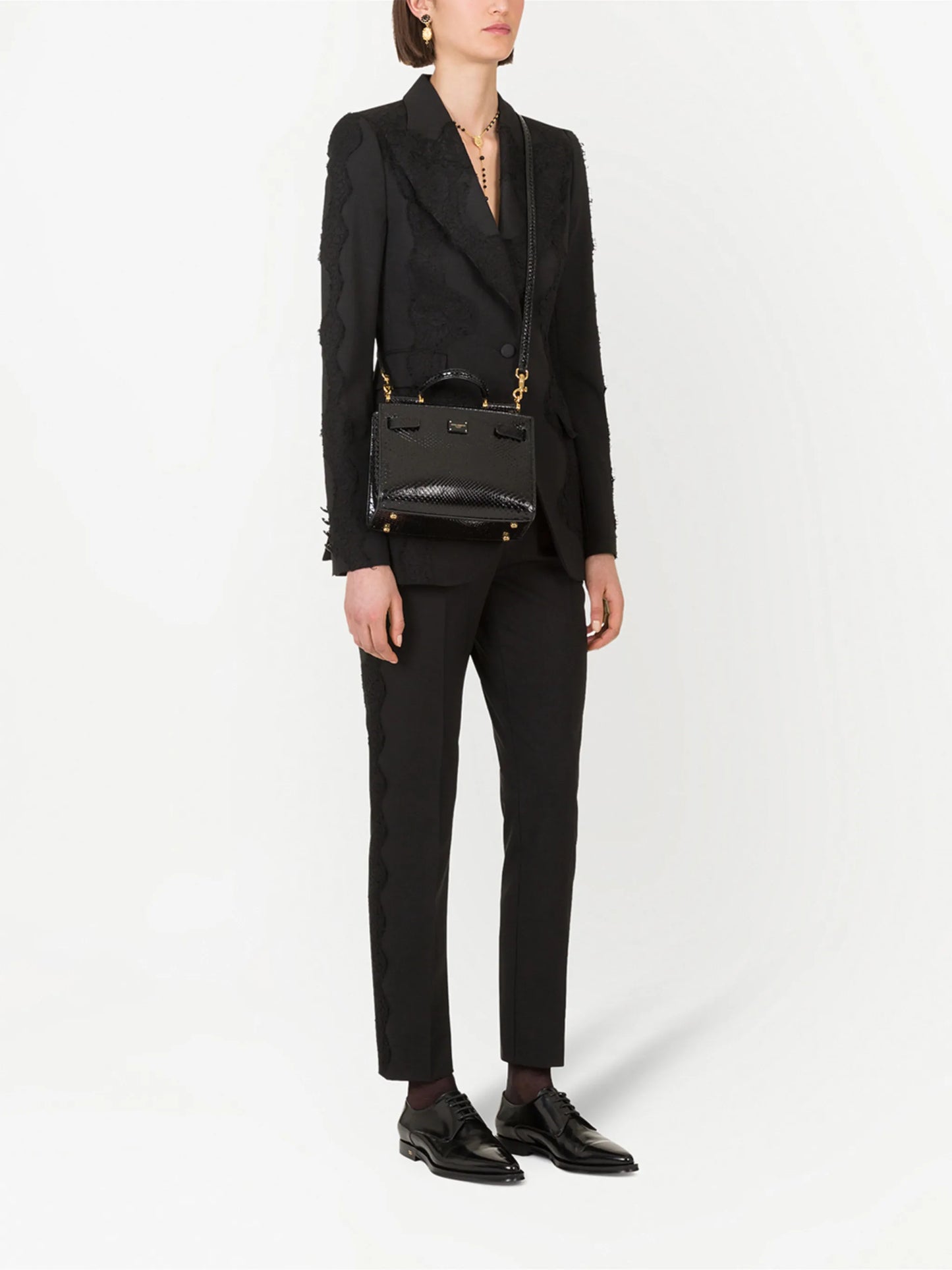 lace-overlay peak-lapel blazer