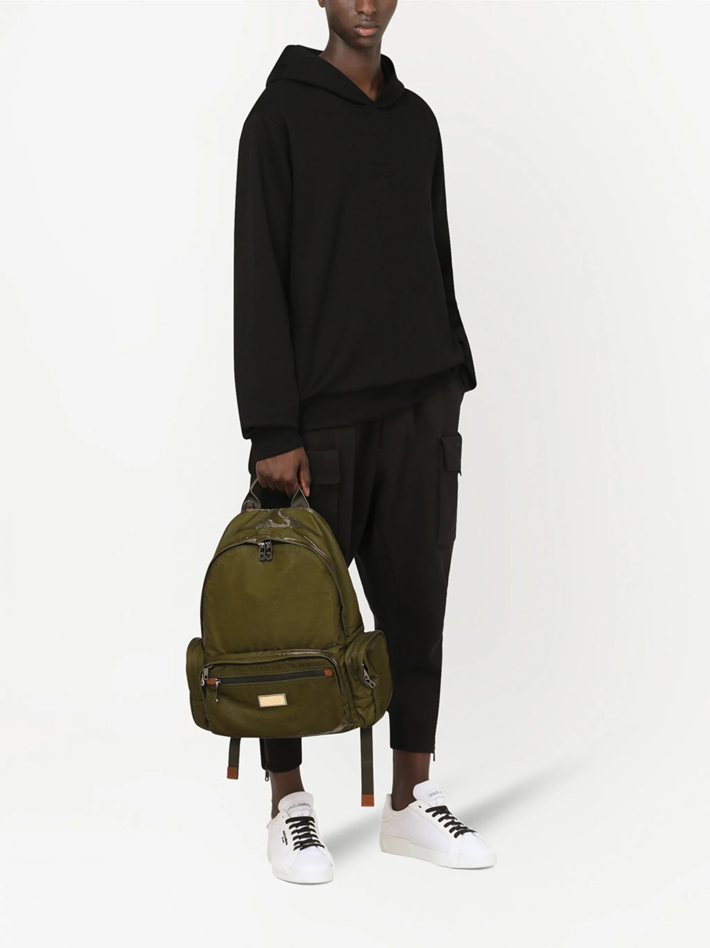logo-patch-neck hoodie
