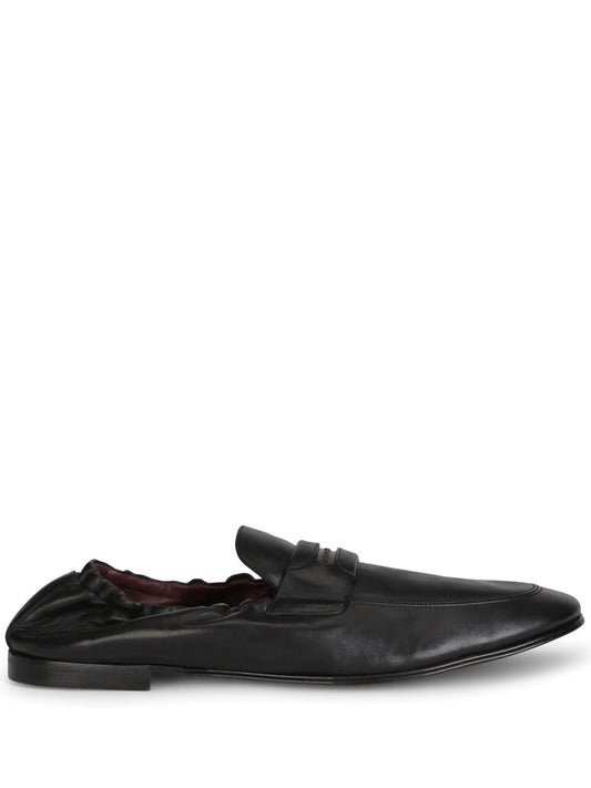 logo-embossed leather slippers