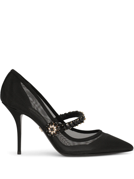 crystal-strap mesh pumps