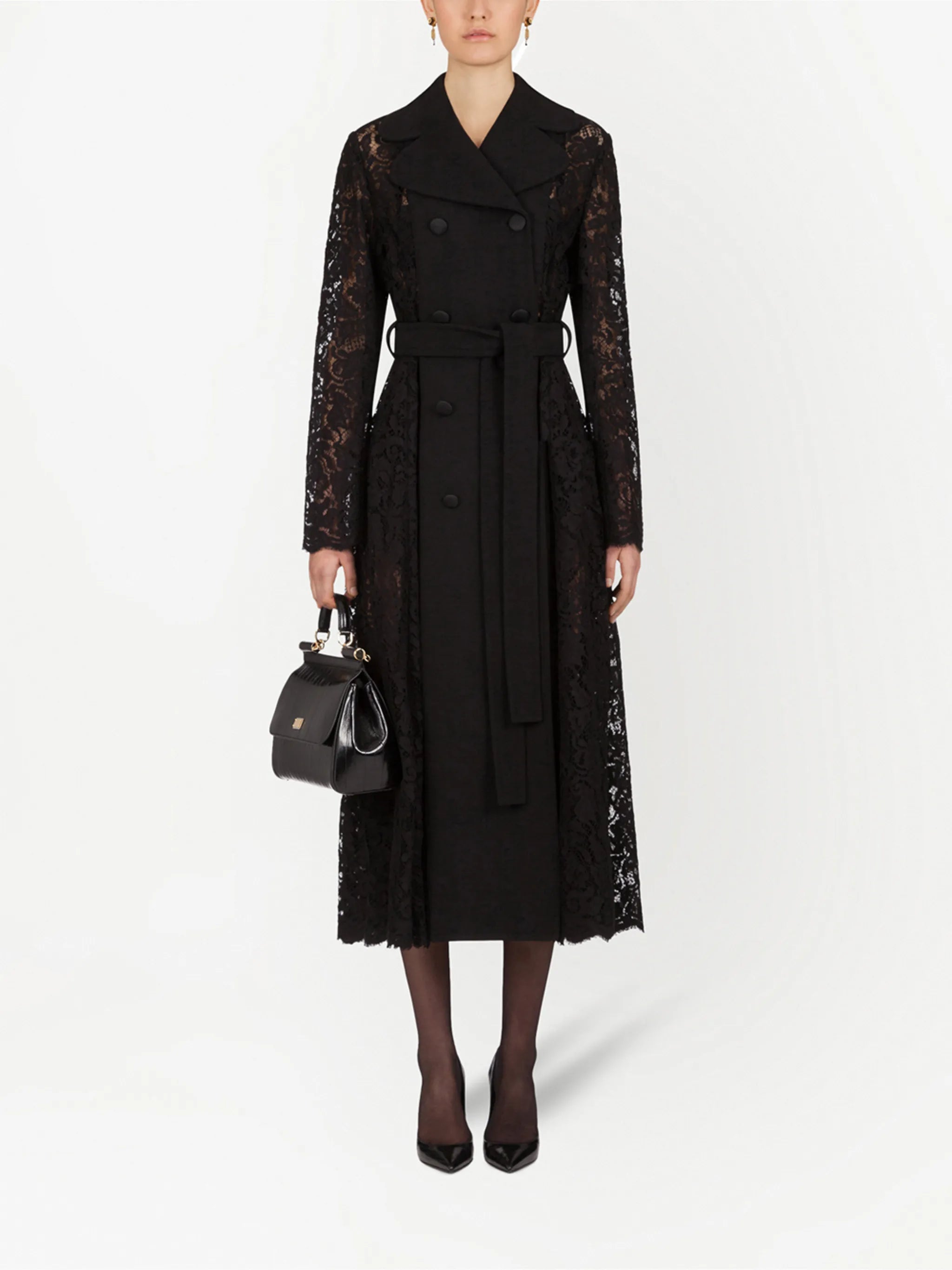 lace-detail double-breasted coat