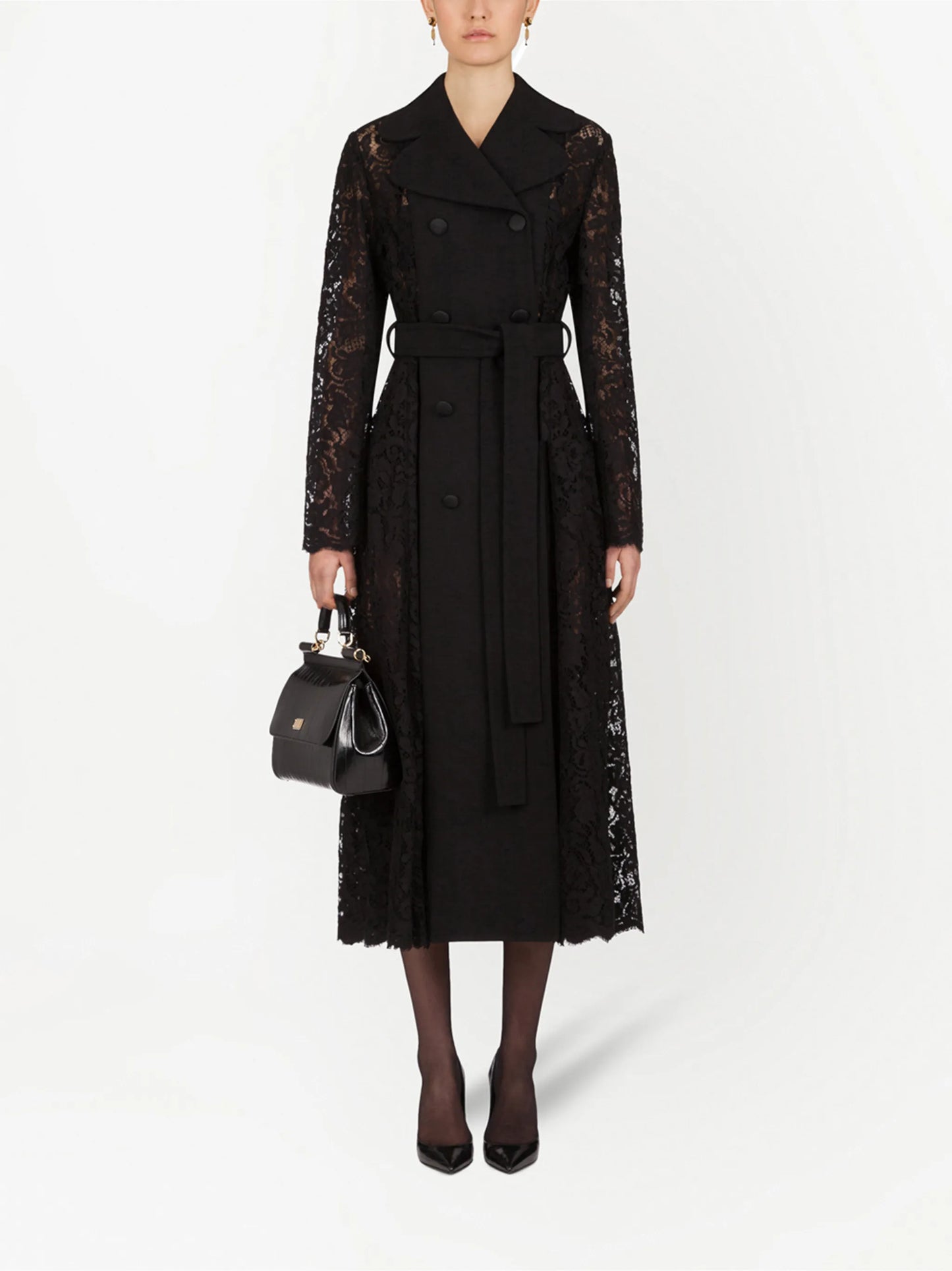 lace-detail double-breasted coat
