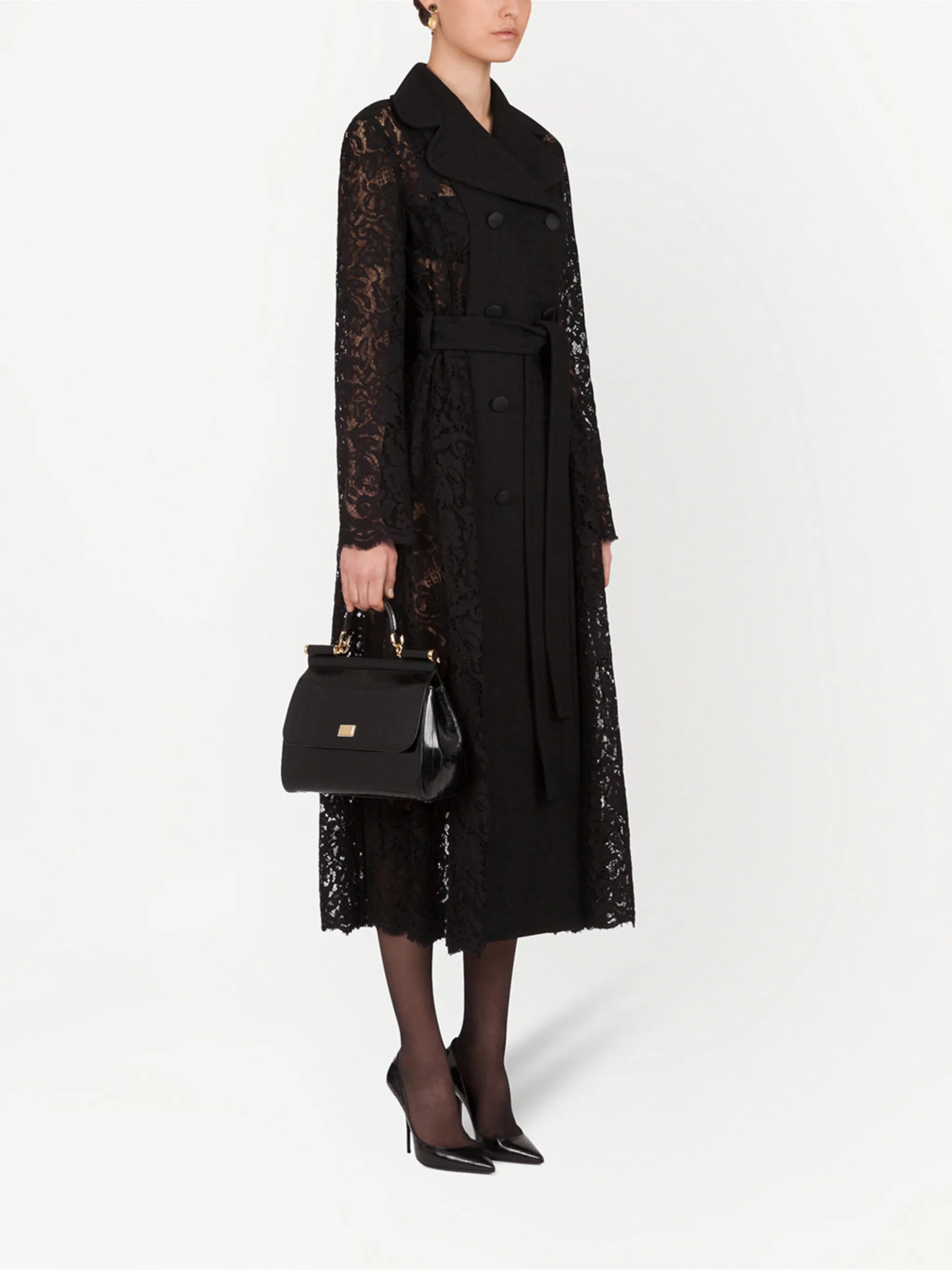 lace-detail double-breasted coat